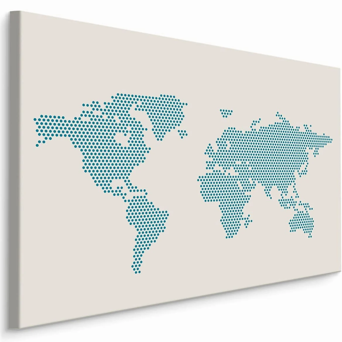Muralo Quadro su Tela Mappa del Mondo, Continenti, Oceani - 120x80 cm | Stampa artistica su tela tesa su telaio in legno, dettagli geografici nitidi e colori resistenti, pronta da appendere,