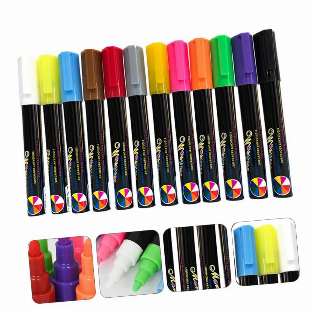 PLAFOPE Set di Pennarelli Fluorescenti Cancellabili 12 Pezzi per Lavagna | Corpo in Plastica Inchiostro Liquido, Punta Rotonda 6mm, Scrittura su Superficie Bianca