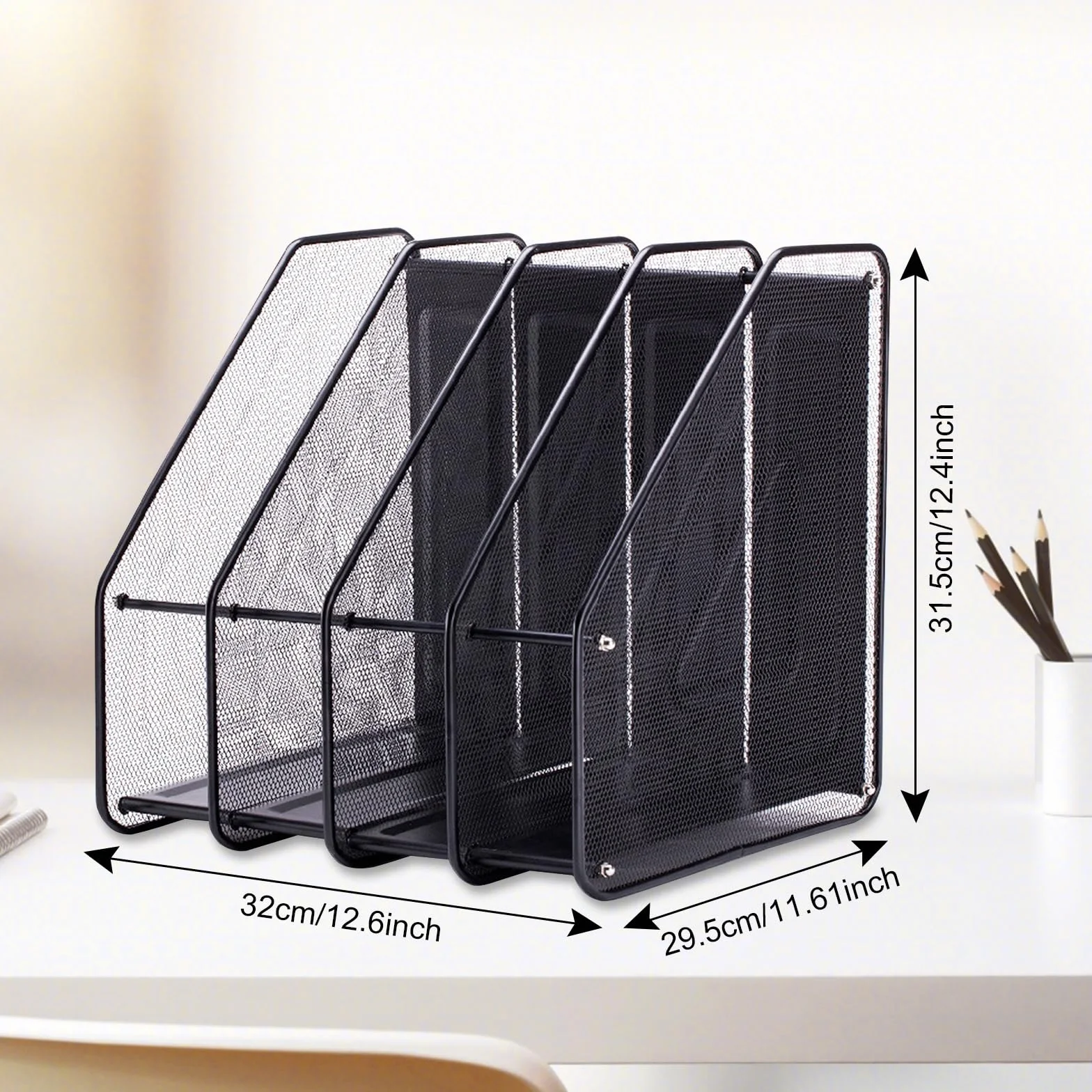 Naapesi Porta riviste da ufficio in metallo a 4 scomparti, organizer per documenti Magazine Holder Rack, organizer per riviste in rete metallica per casa scuola (nero)