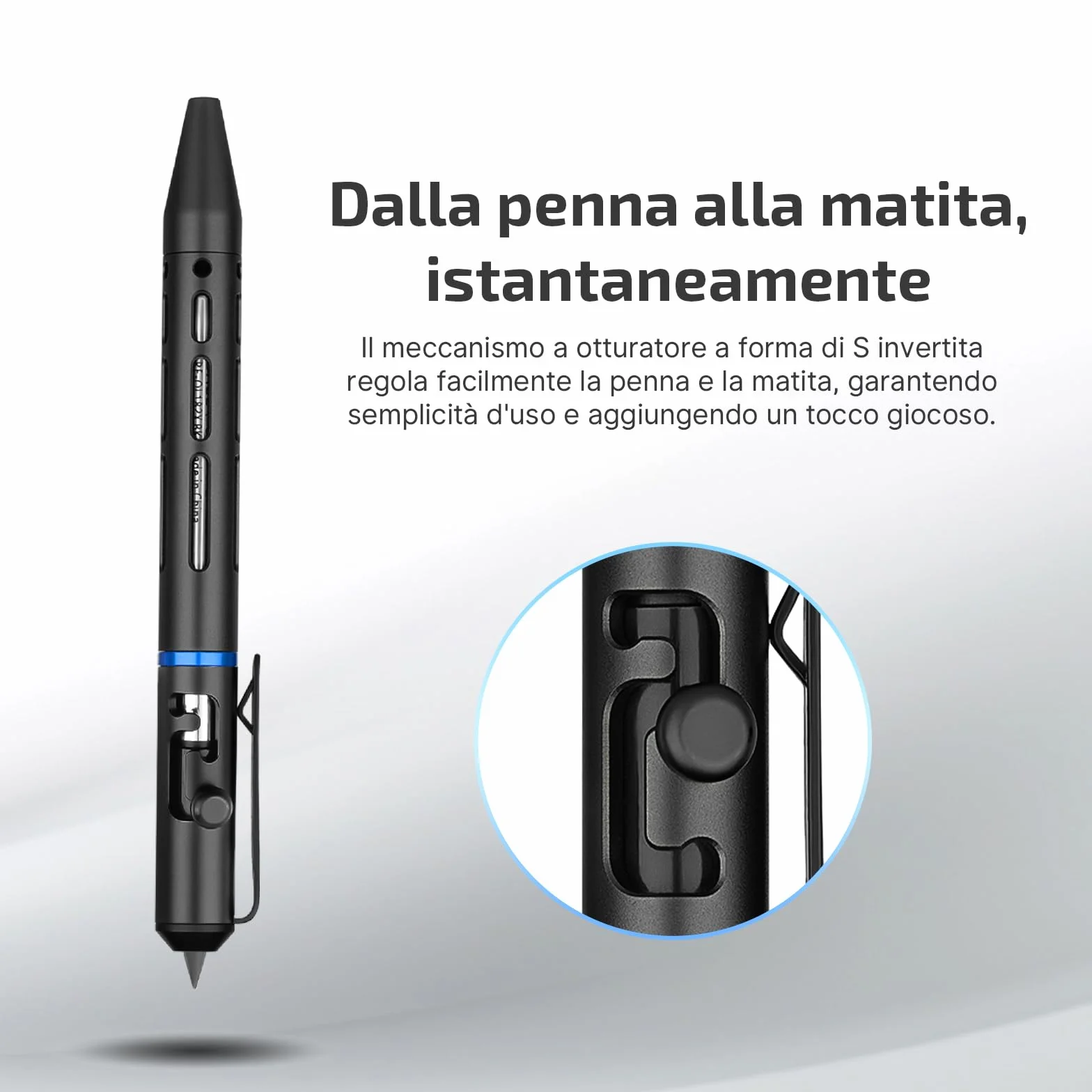 OLIGHT Open mini 2 Penna a sfera e Matita Combinate in una, 4,13 pollici, Leggera e portatile, Adatta per riunioni, Aule o scene di Scrittura all'aperto (Nero)