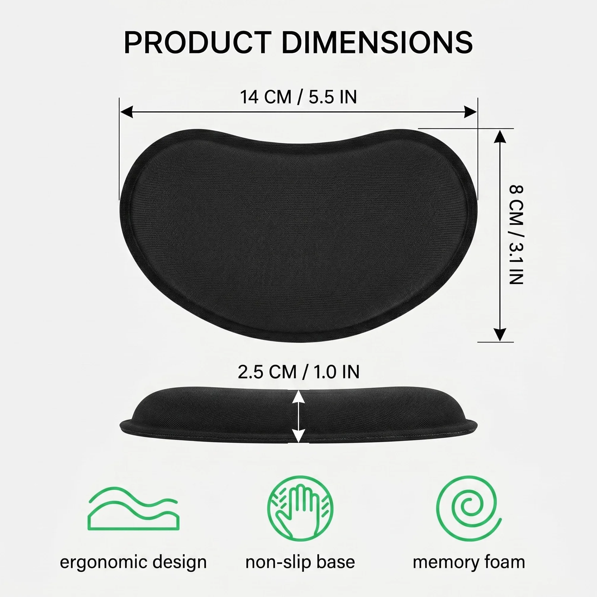 Poggia Polsi per Mouse Memory Foam Ergonomico Nero
