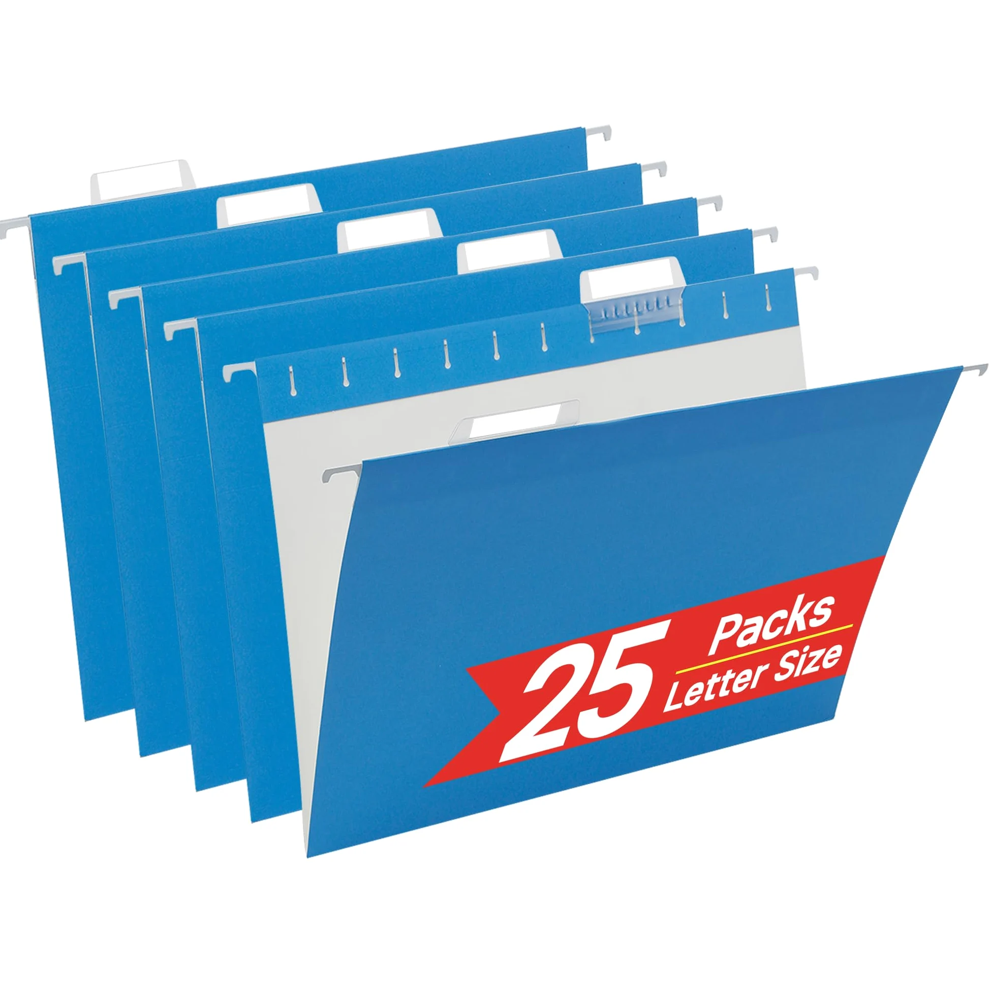VZCPYTPM Confezione da 25 cartelle portadocumenti da appendere, formato lettera, blu, progettate per file ingombranti, schedari, 1/5 linguette regolabili per ufficio, scuola, casa