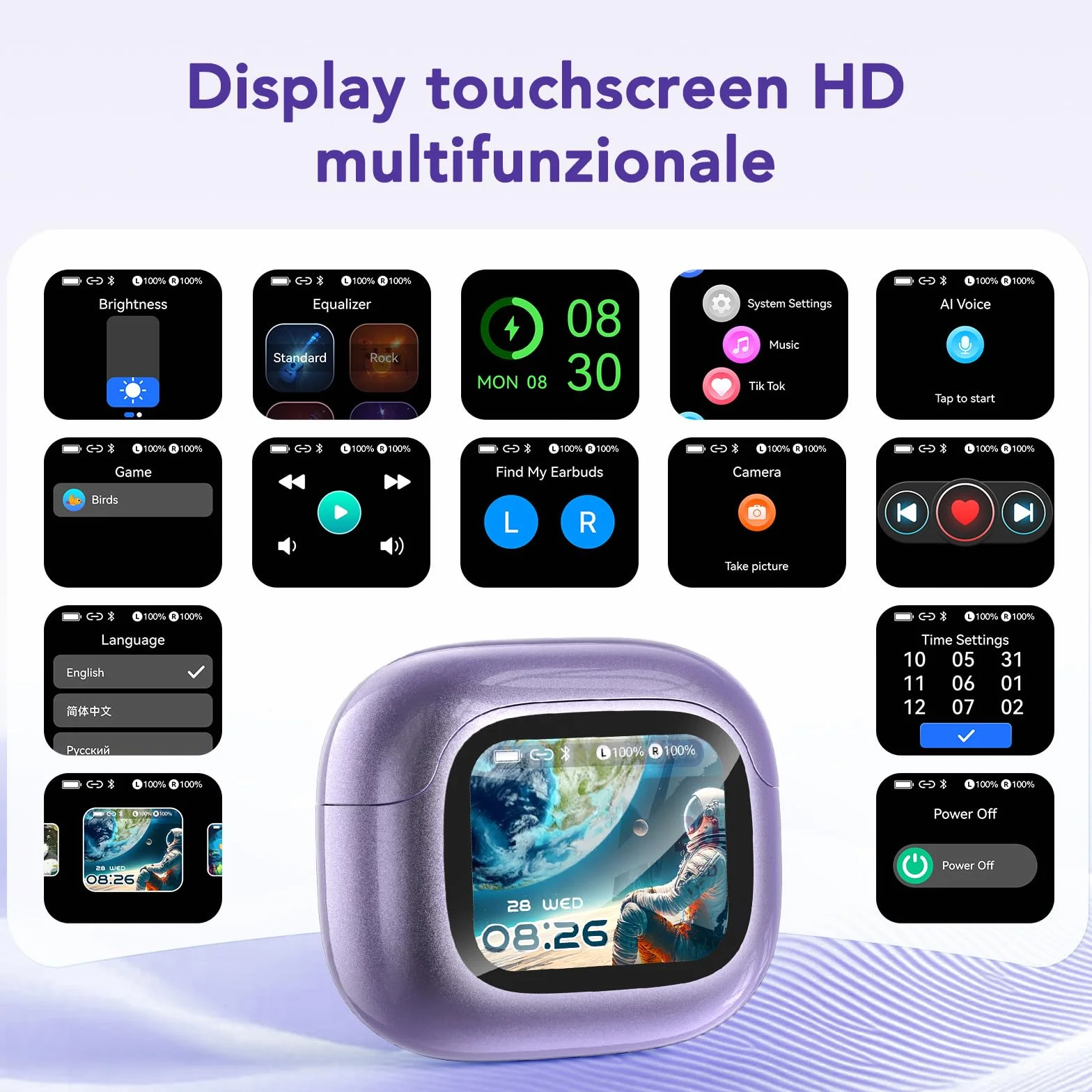 NE32 AI Cuffie Traduzione Simultanea,Cuffie Traduttore 3 in 1 con 165 lingue e 9 modalità di traduzione,Open Ear a Clip Traduttore Simultaneo Vocale,Bluetooth 6.0 con schermo LCD per Viaggi/ Affari