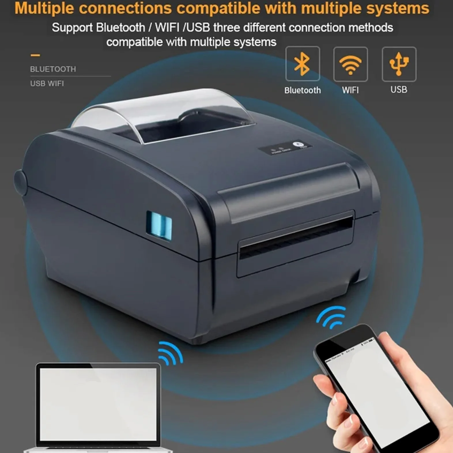 Etichettatrice, stampante termica USB/Bluetooth/WiFi per codici a barre e adesivi con codice QR, larghezza 10,2 cm, perfetta per casa, cucina e ufficio