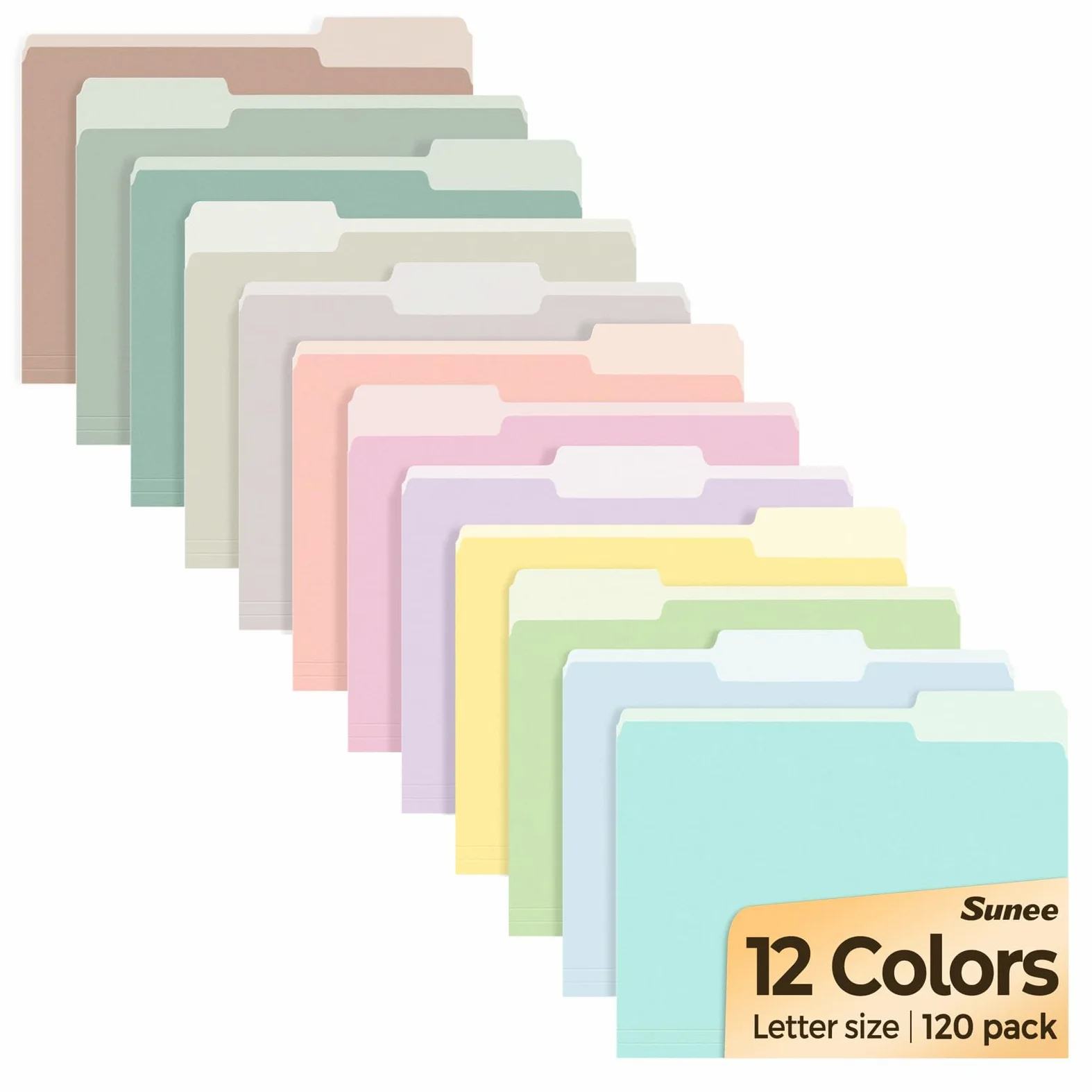 SUNEE Cartelle portadocumenti, confezione da 120 cartelle Manilla, 8,5 x 11, 12 colori, per ufficio, casa, scuola, per documenti e documenti