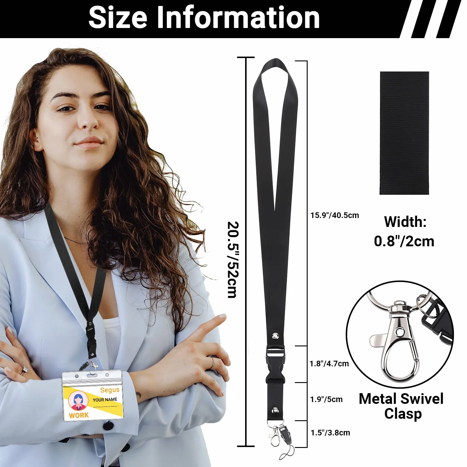 Segus Lanyard Cordino del Collo Nero 5 Pezzi con Fibbia Aragosta Rimovibile Nylon Imitazione Portabadge