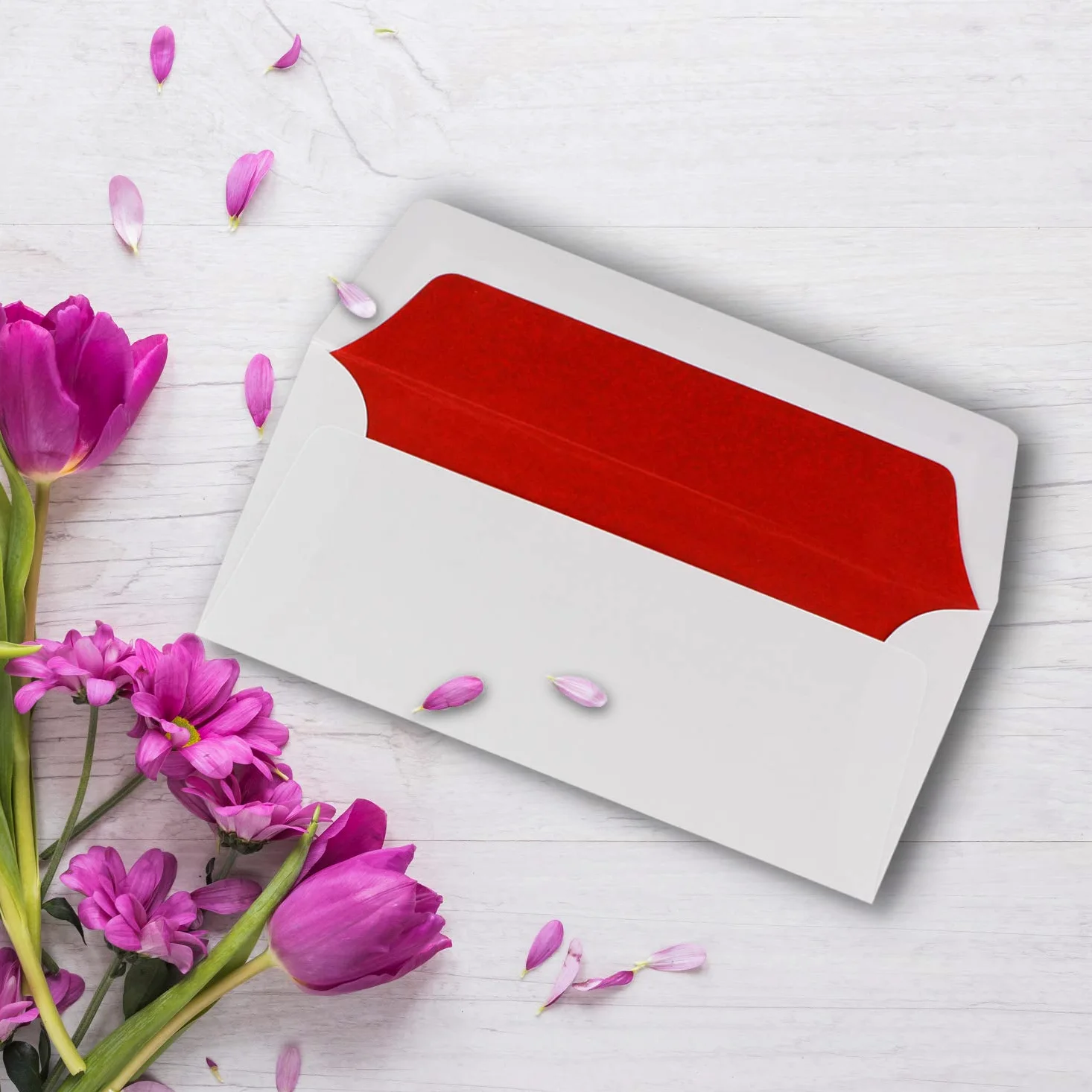 Buste bianche – DIN lungo – Foderate con carta velina rossa – 100 g/m2 – 220 X 110 mm – Adesivo umido 200 Stück rot