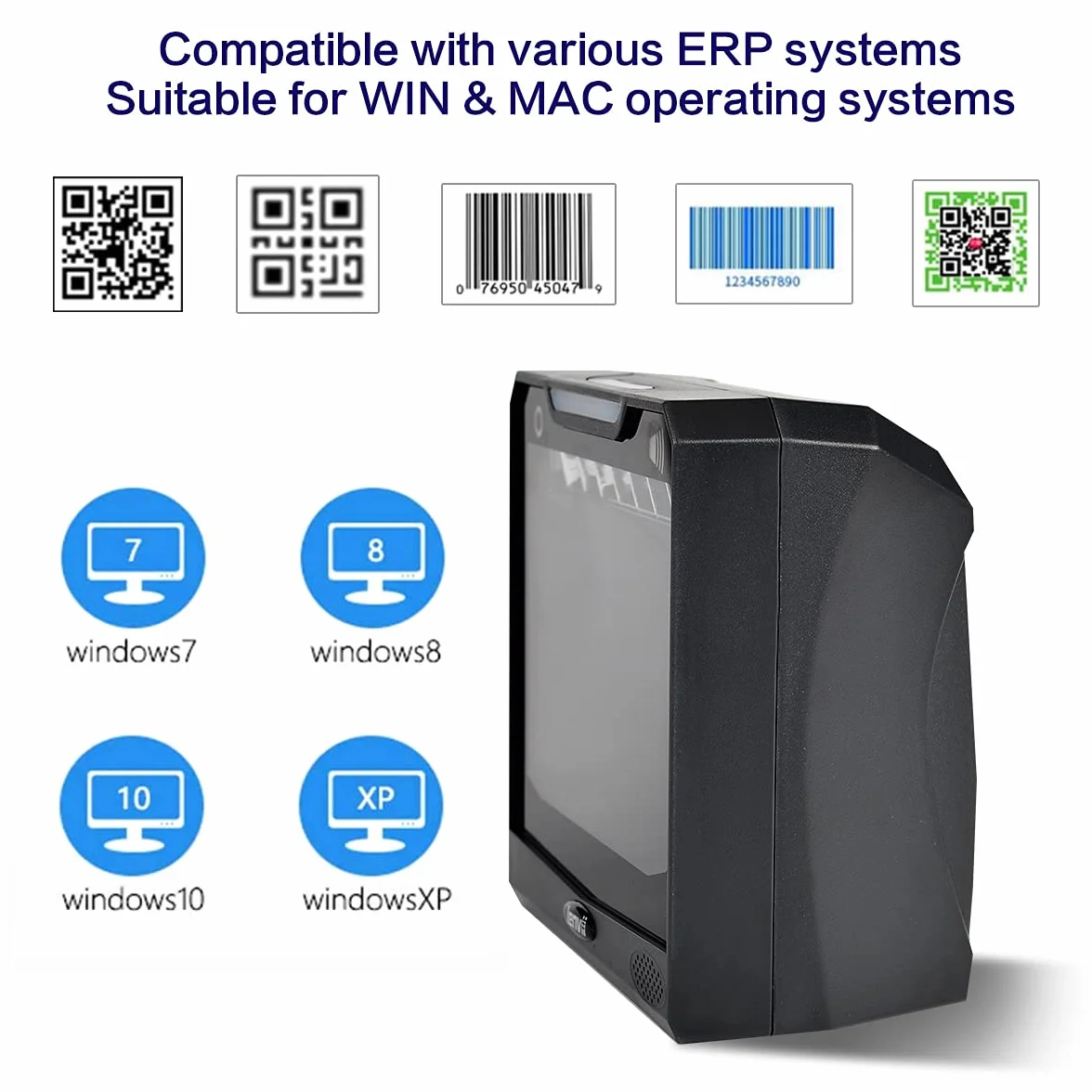 LENVII Lettore Codice a Barre Desktop,1D 2D QR Code Scanner Auto Tavolo Mani Libere,lettore barcode scanner Supporta Linux/Mac/Windows, per Negozi, Supermercati, Distributore Automatico QR Reader