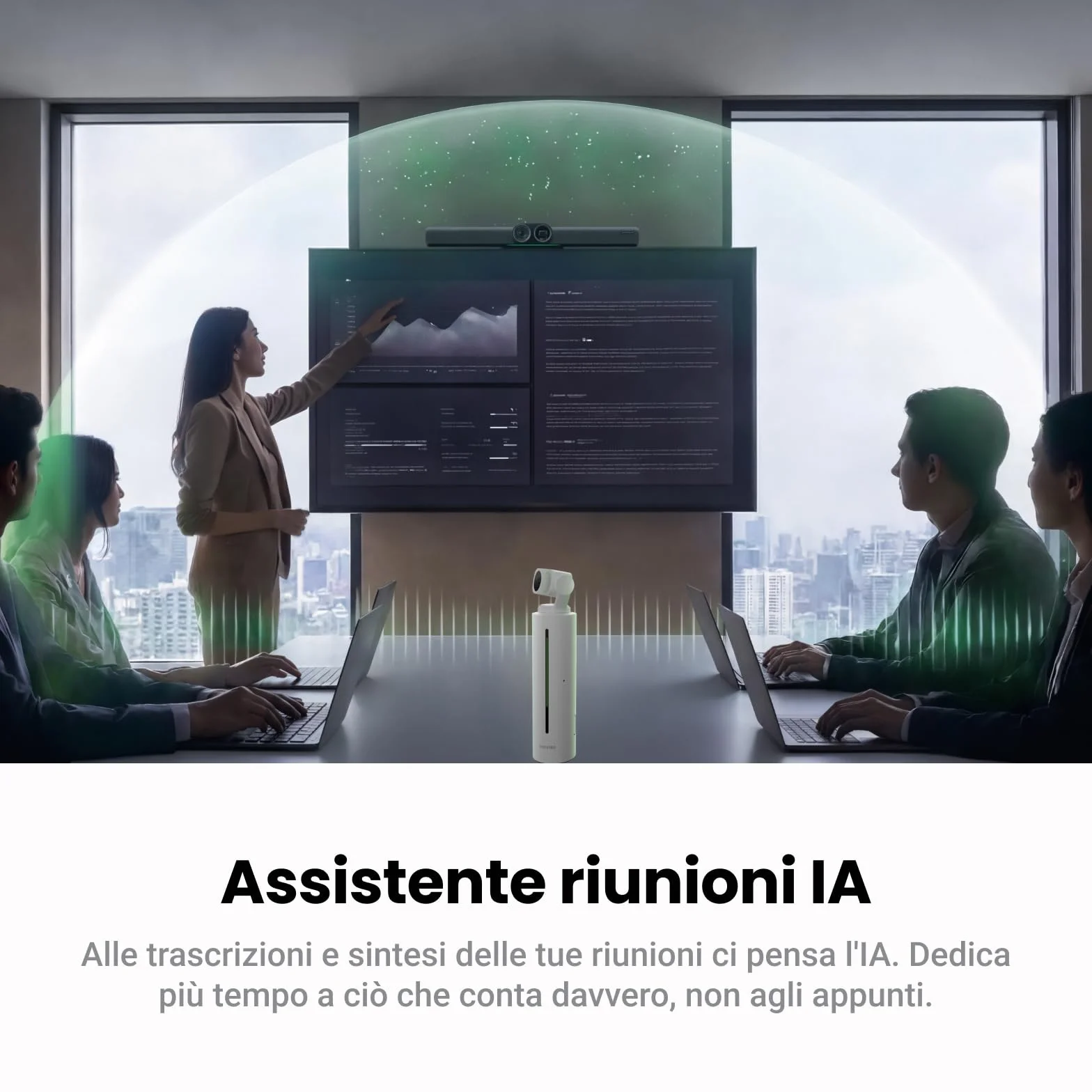 Insta360 Wave Nero grafite: Vivavoce IA, Bluetooth, Registratore vocale, 8 microfoni con Cancellazione del Rumore e Beamforming, Certificazione Zoom, Trascrizione e Riepiloghi IA in 99 Lingue, 32 GB