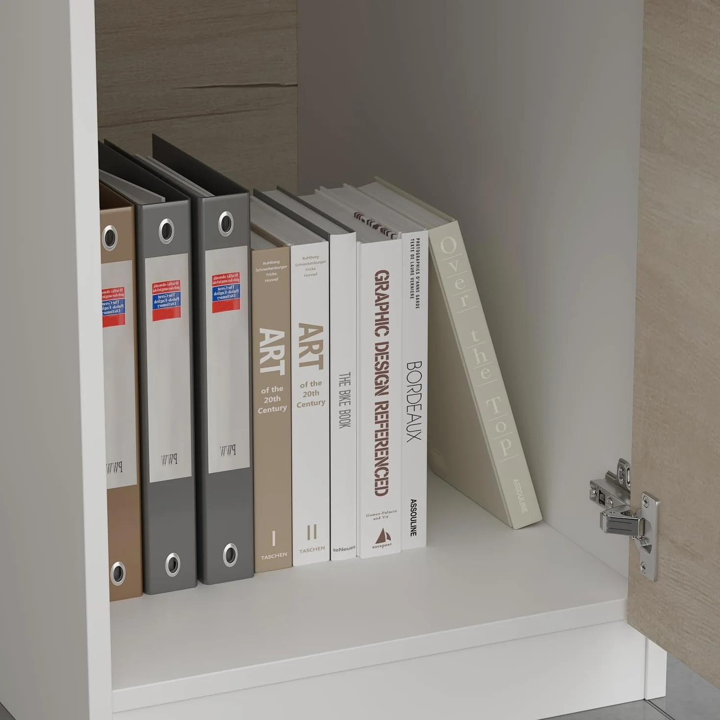 Banco della reception, grande bancone della reception, cassette con scomparti aperti, reception, banconi della reception, mobili da ufficio, colore legno e bianco, 140 x 60 x 110 cm, MDF