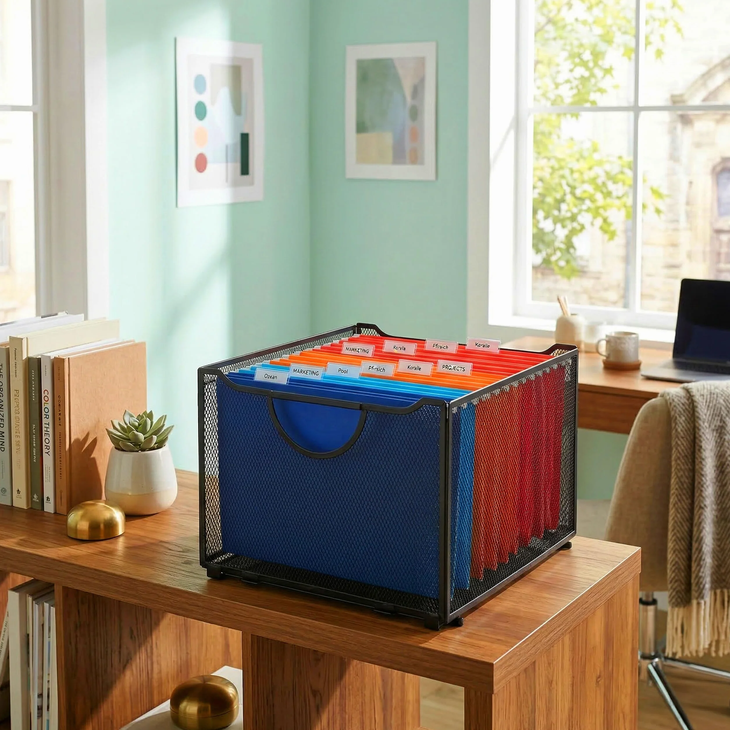 Relaxdays Scatola Portadocumenti per cartelle sospese, AxLxP: 26 x 39 x 34 cm, con Manici, Acciaio, impilabile, Nera