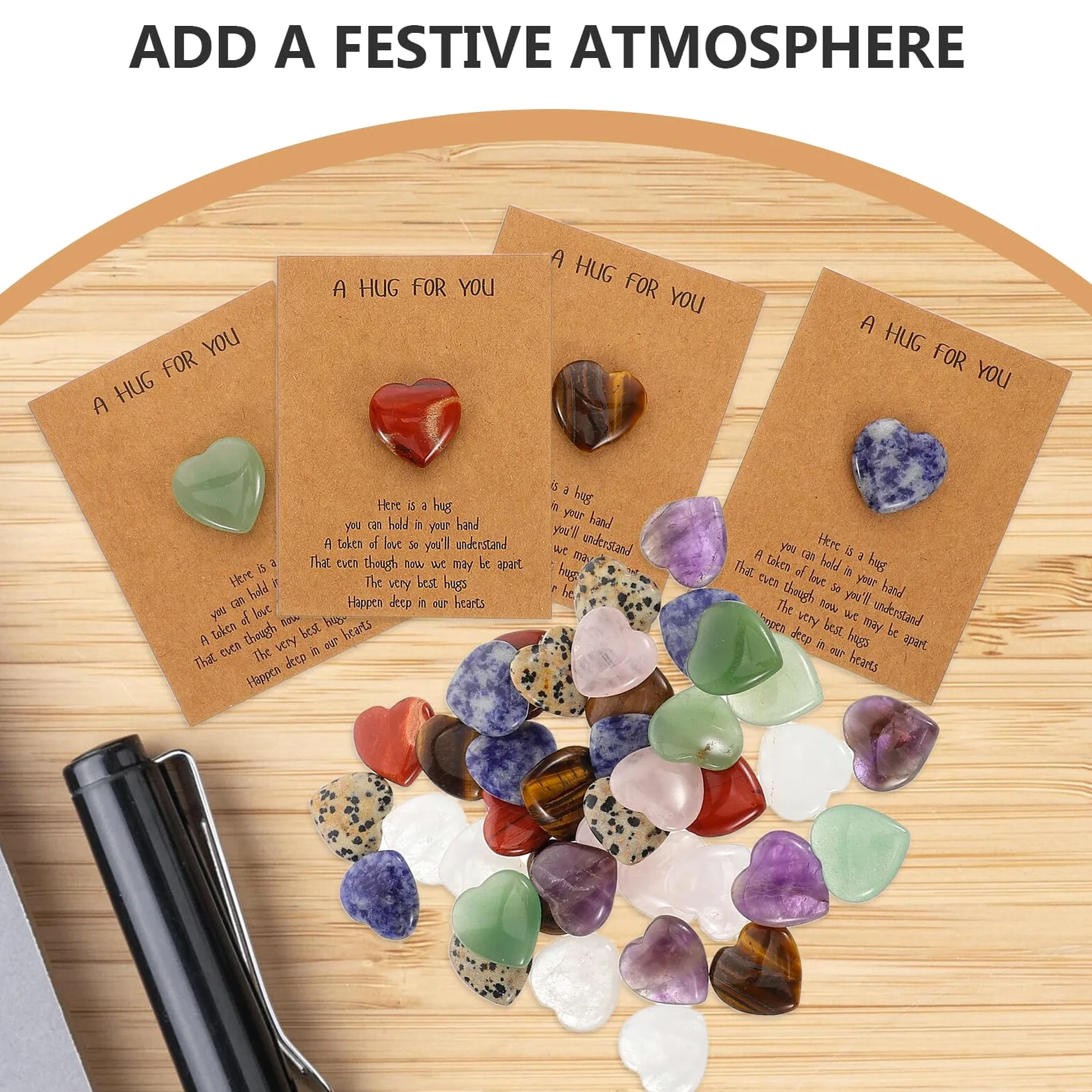 MAGICLULU Set da 40 Biglietti D’Auguri con Pietre Naturali a Forma di Cuore 2Cm Carte Regalo per Compleanni e Bomboniere Festa Romantica Decorazioni per Regali e Scambi Festivi