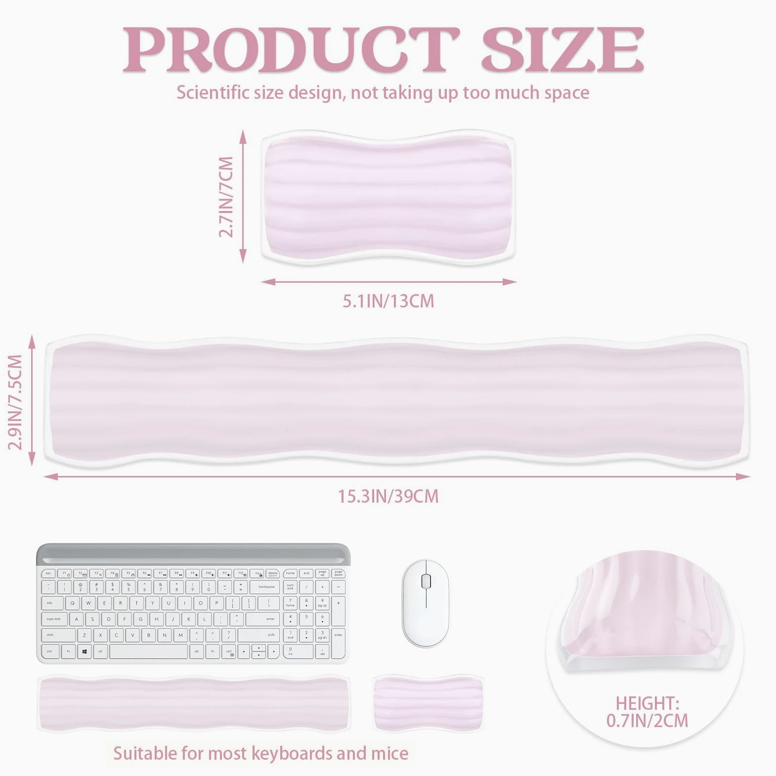 Poggiapolsi in gel per tastiera e mouse, ergonomico e trasparente, poggiapolsi per gaming, computer, laptop, ufficio, colore rosa