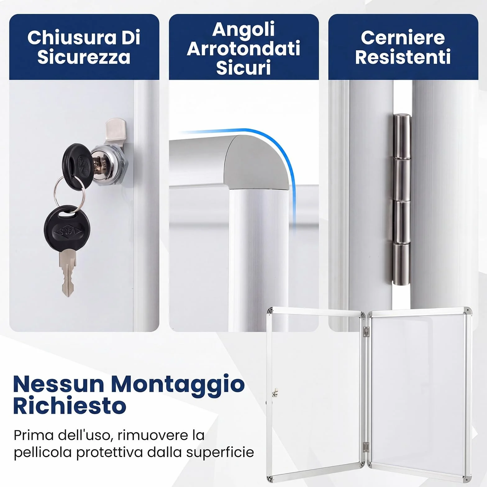 COSTWAY Bacheca Magnetica per Esterno, Bacheca da Parete con Lavagna, Pannello in PET Trasparente, Chiave e Telaio Leggero in Alluminio, per Ufficio, Condominio e Aziendale (Argento,66 x 51 cm)