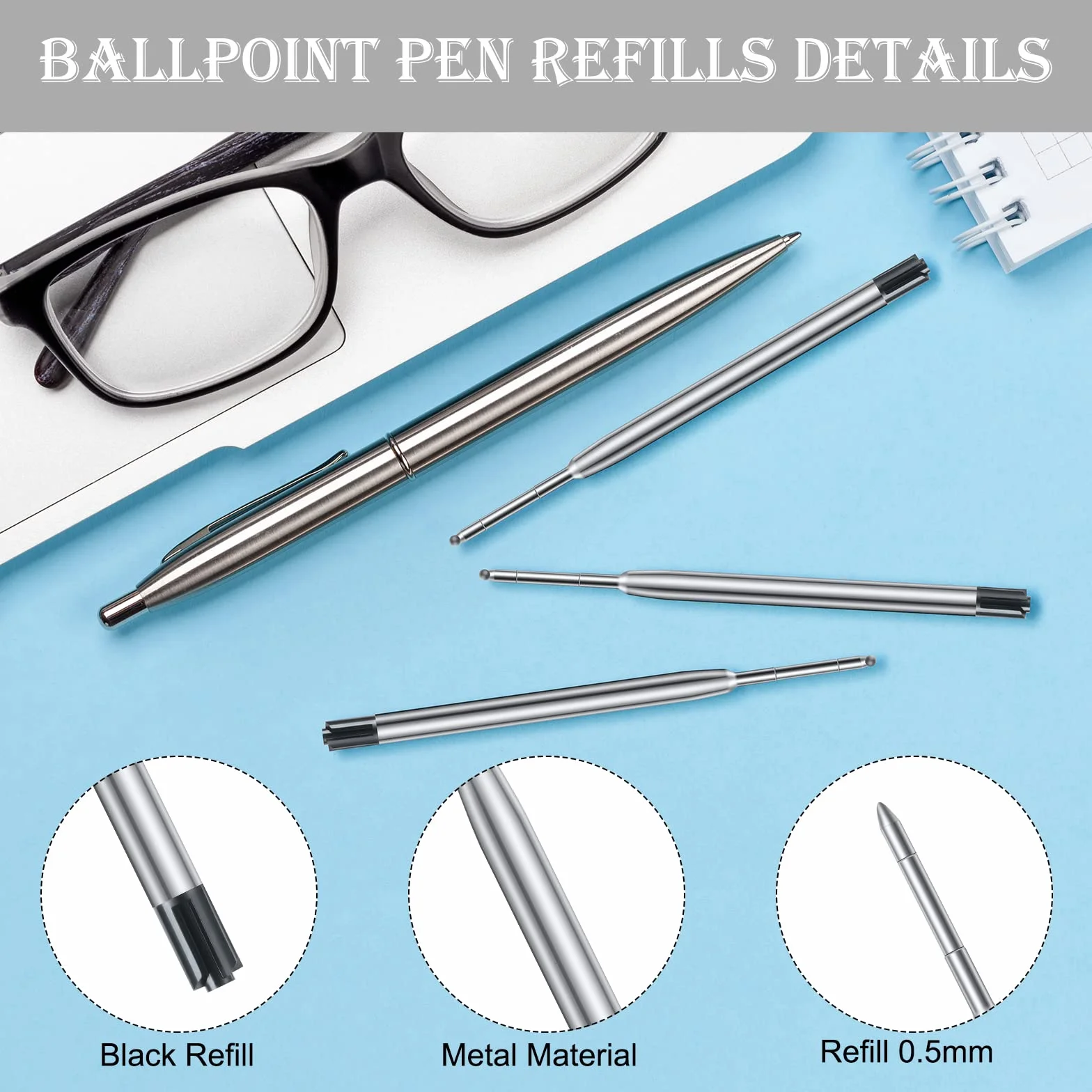OFFCUP Ricariche per Penna a Sfera 20Pcs, Set Ricariche Inchiostro Compatibili con Montblanc, Nero