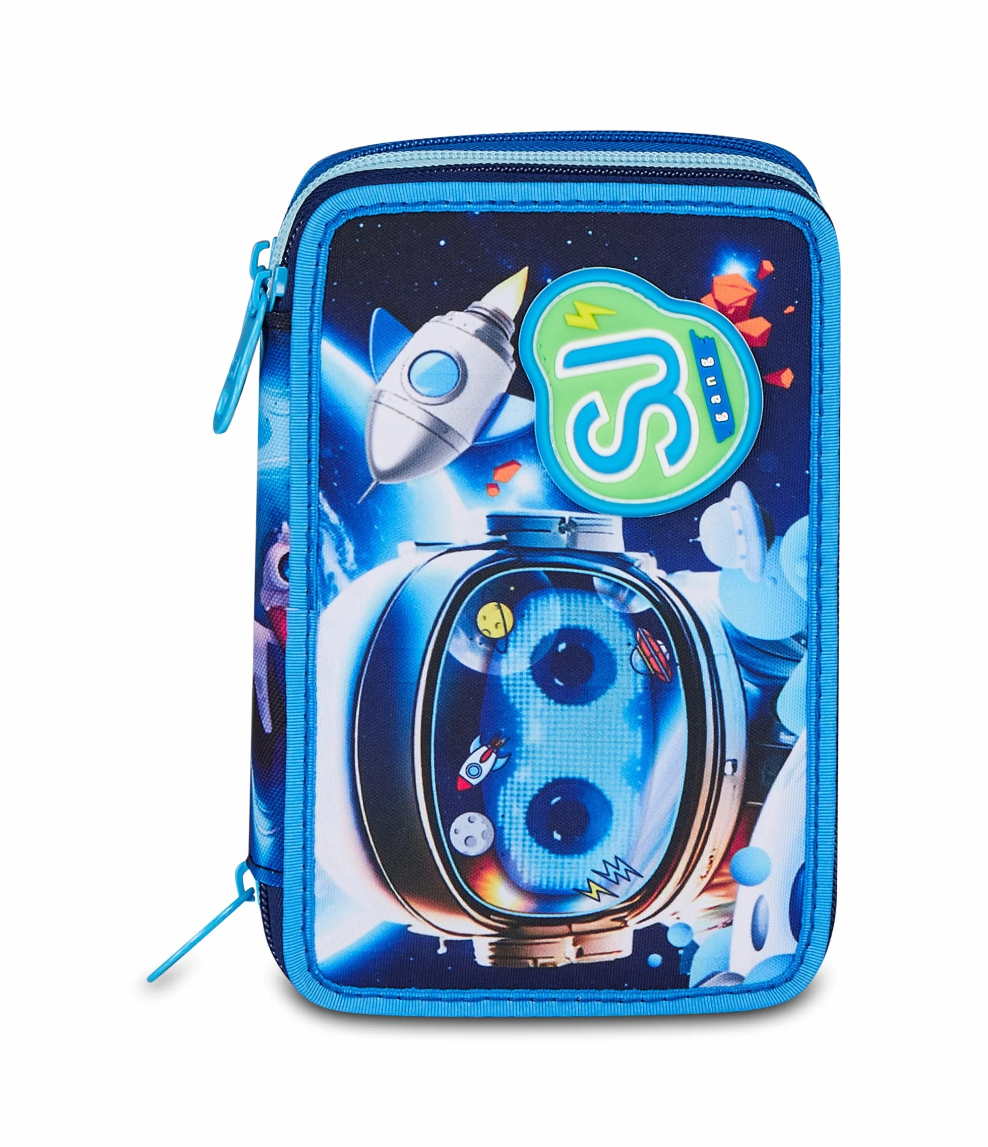 SJ GANG STYLE JAM GANG Astuccio Scuola 3 Zip SPACE LED BOY, Blu, Triplo Scomparto, 45 pezzi, Set cancelleria incluso, Pratica chiusura con zip, Scuola elementare, Bambino