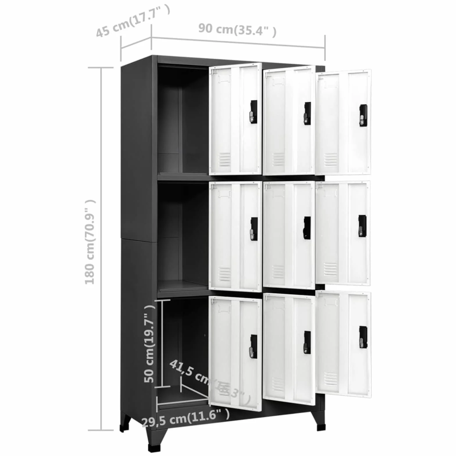 Armadietto con Serratura Antracite e Bianco 90x45x180cm Acciaio
