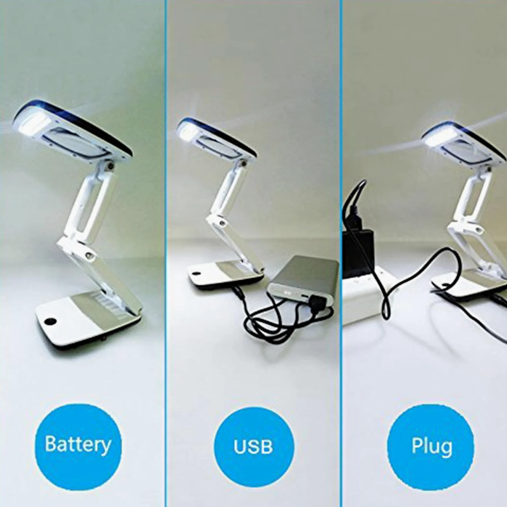 3pz Lampada da Tavolo Illuminata con Lente D'Ingrandimento con Luce Sul Supporto，Lente di Ingrandimento Tascabile Portatile con Visiera Pieghevole 3X per Lettura，Hobby