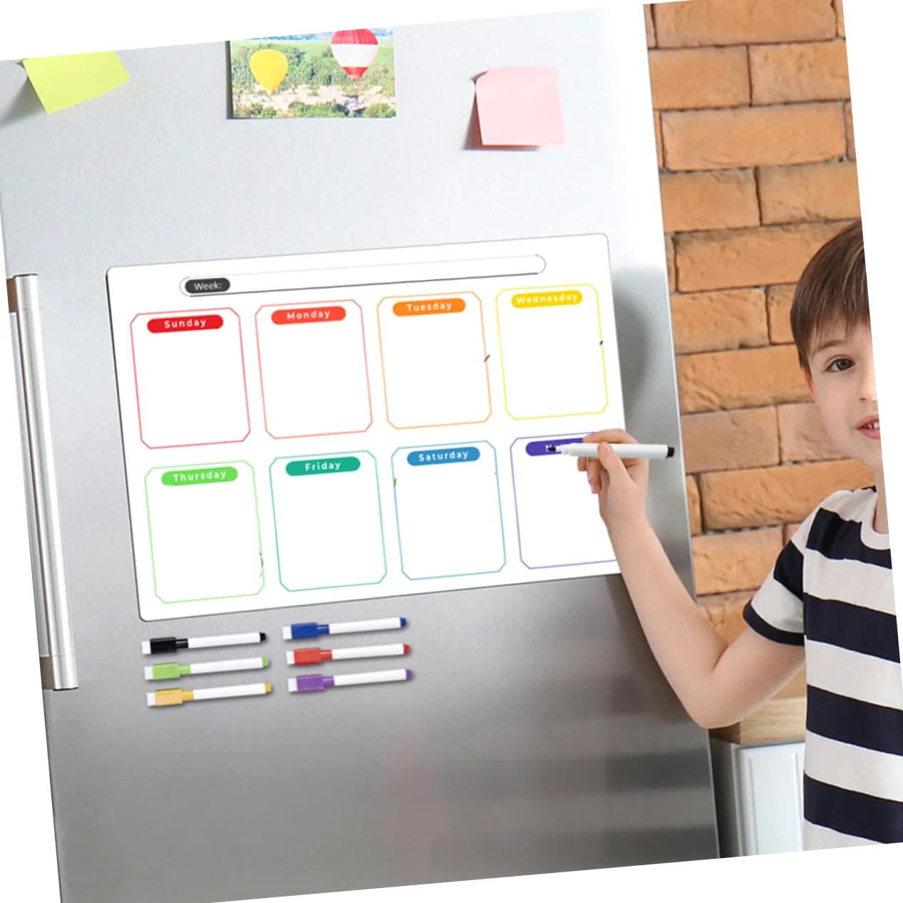 TEHAUX 5 Set bacheca magnetica settimanalmente frigo asse magnete planner settimanale organizer settimanale scheda di pianificazione settimanale agenda cancellabile a secco magnetico