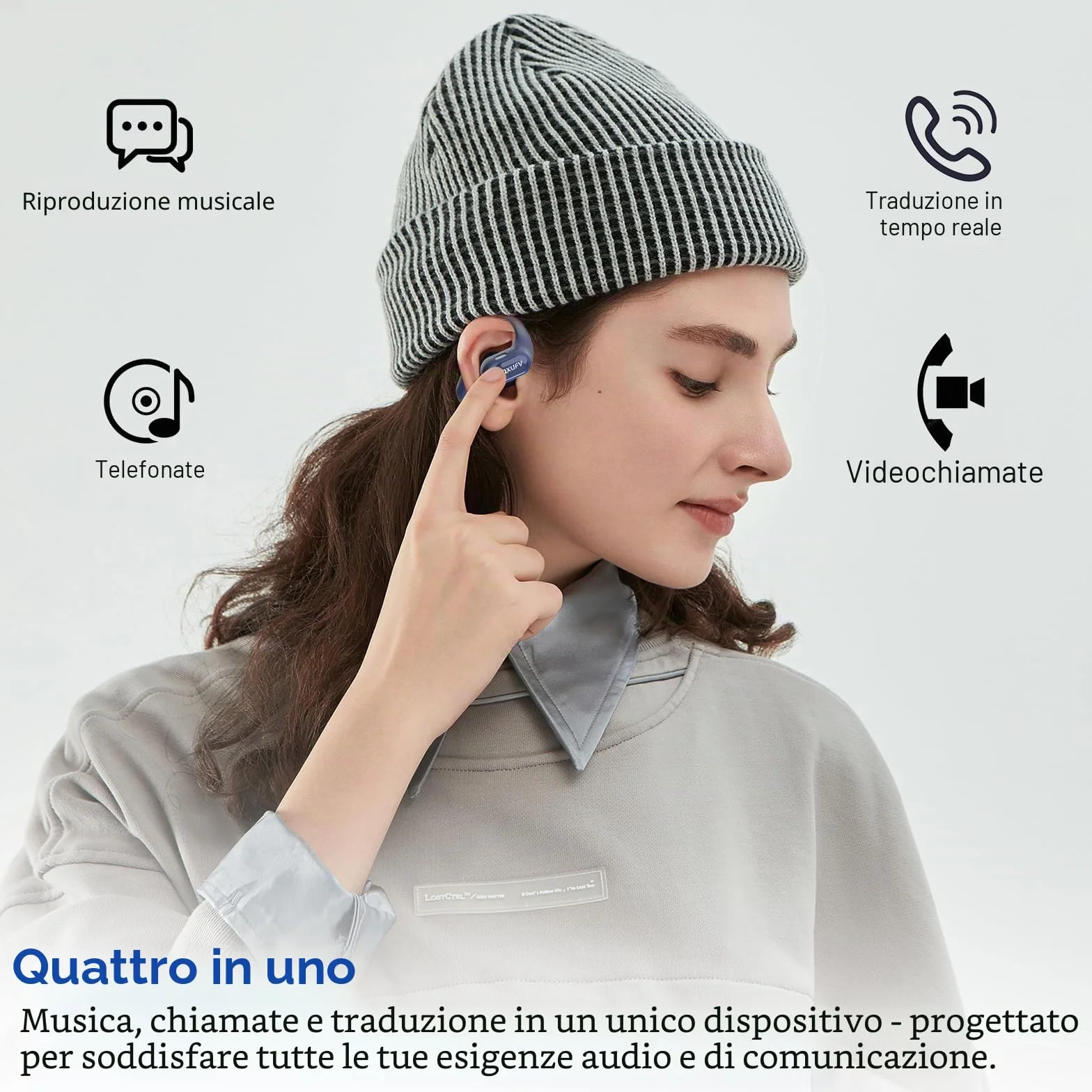 QX68 Cuffie Traduttore Istantaneo, 164 Lingue, 9 Modalità | Traduttore vocale in tempo reale, 164 lingue, 9 modalità AI, Open-Ear, 4 in 1: musica, chiamate, traduzione, sport