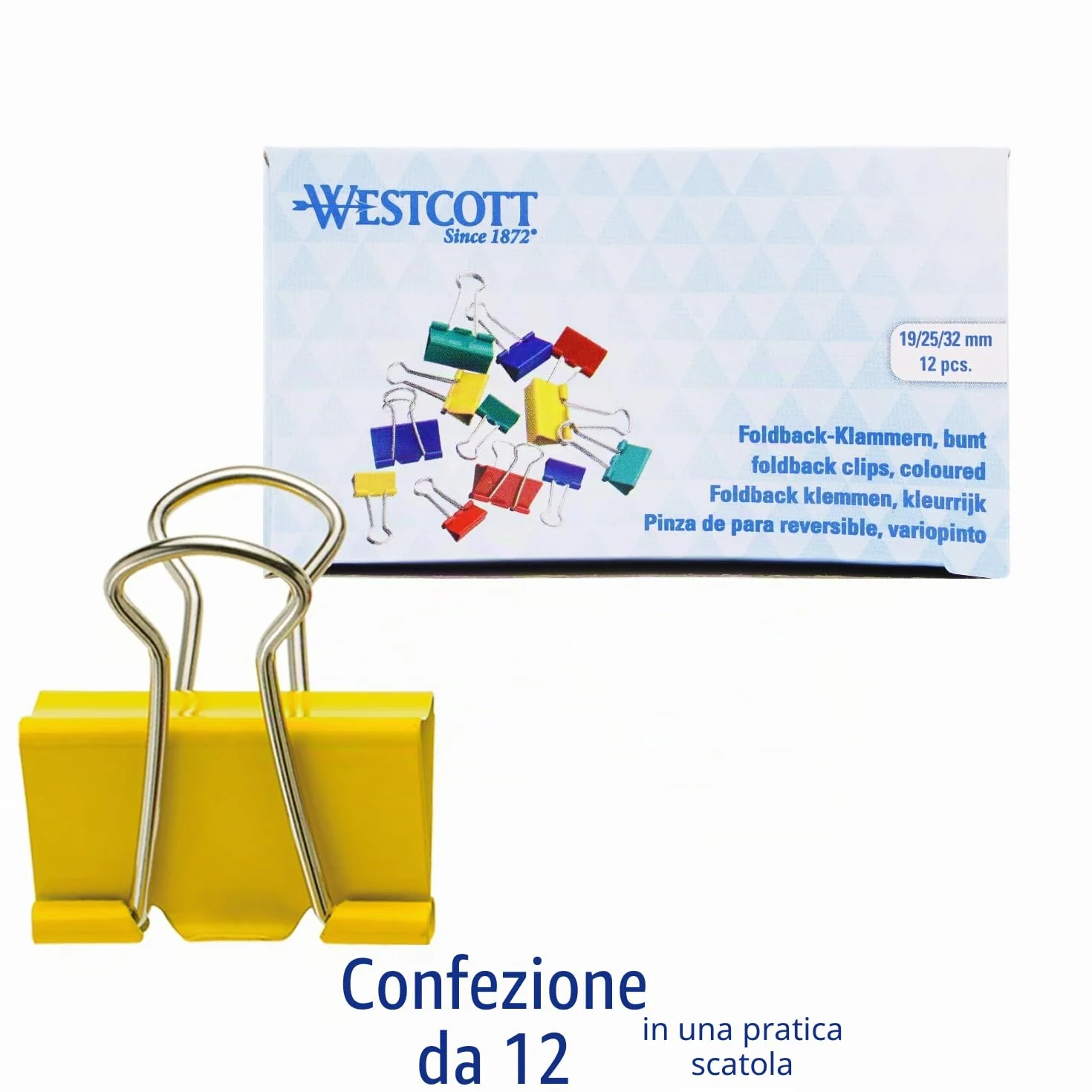 Westcott Clip in metallo 19/25/32 mm rosso verde giallo blu