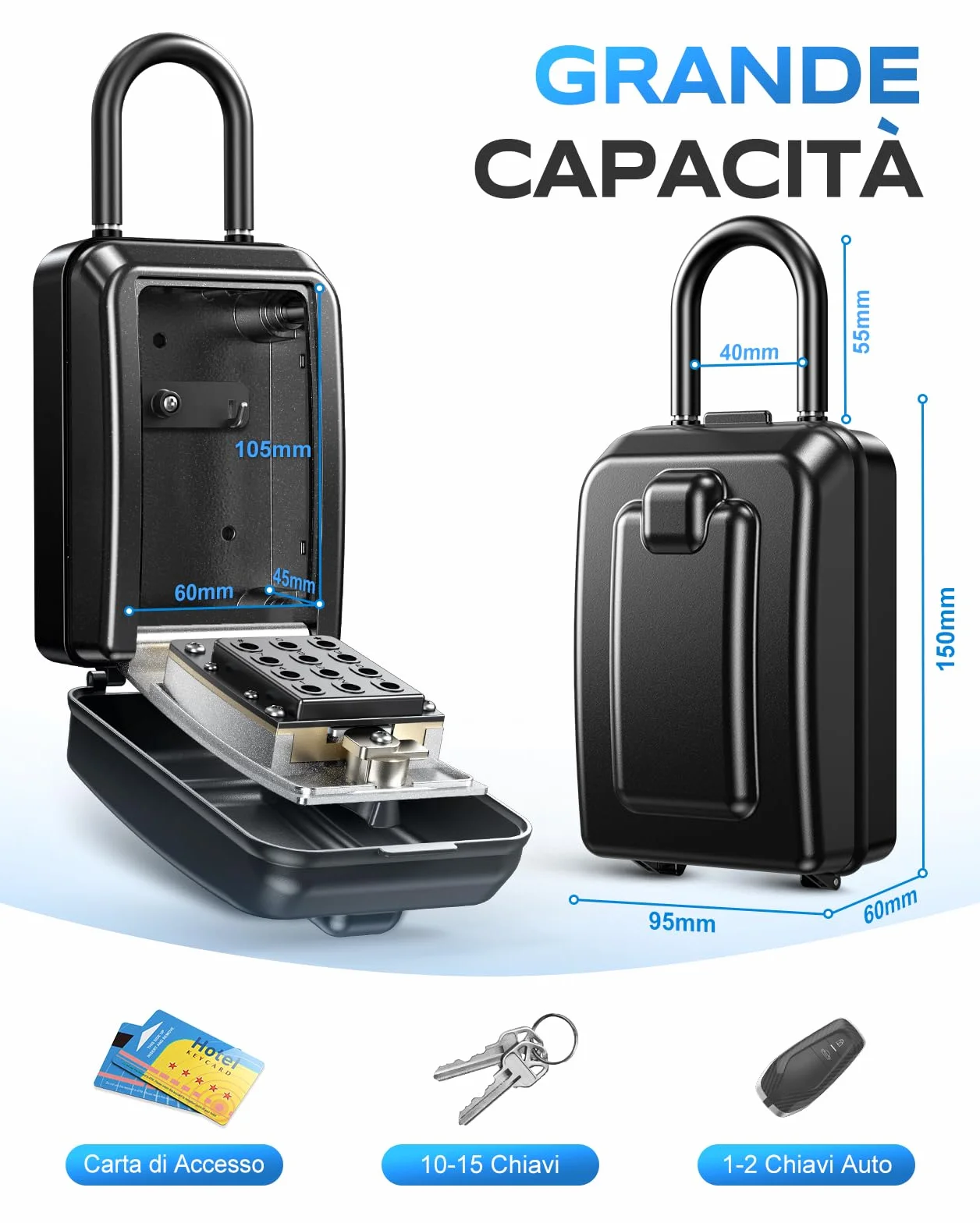 Mohard Cassetta Chiavi Codice con Gancio, Key Box 12 Cifre Combinazione, Locker Chiavi Password Ripristinabile, Resistente Cassetta Sicurezza Portachiavi DIY Cassaforte per Casa/Ufficio/Garage