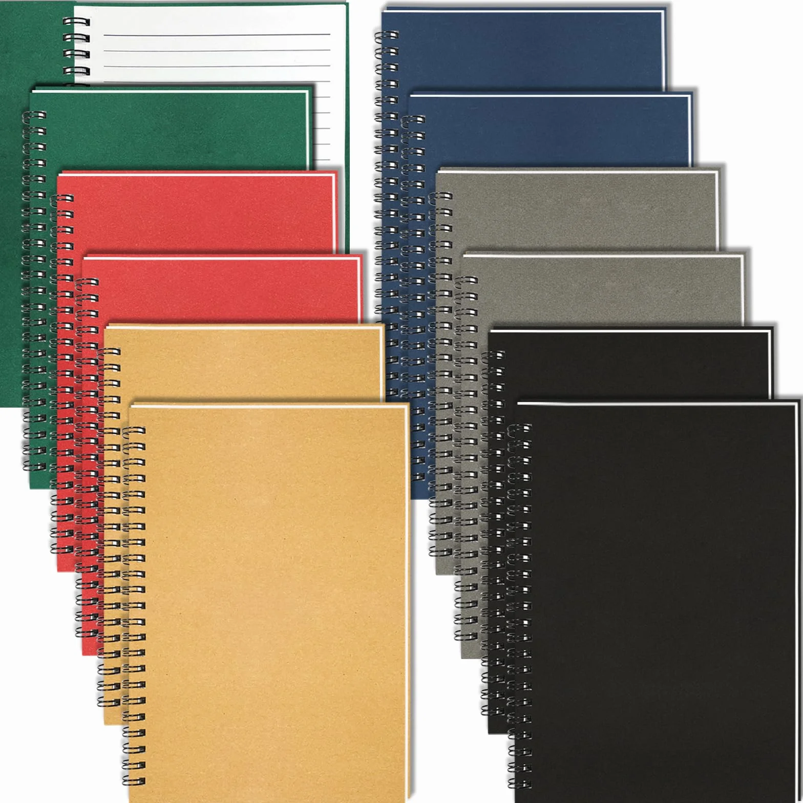 GINMLYDA Confezione da 12 piccoli quaderni a spirale formato A5, 21 x 14 cm, 120 pagine a righe larghe, a righe, con copertina vuota, rilegatura a spirale e blocchi per appunti, per casa, ufficio