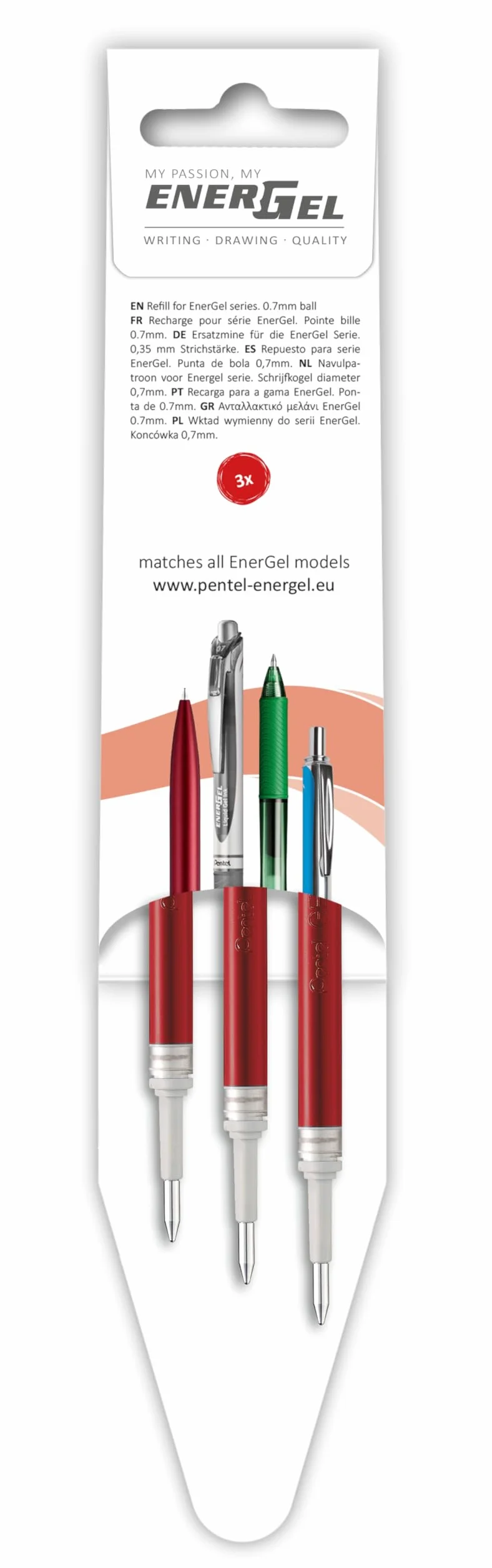 Pentel EnerGel LR7 wkład wieczny, końcówka 3 szt., czerwony