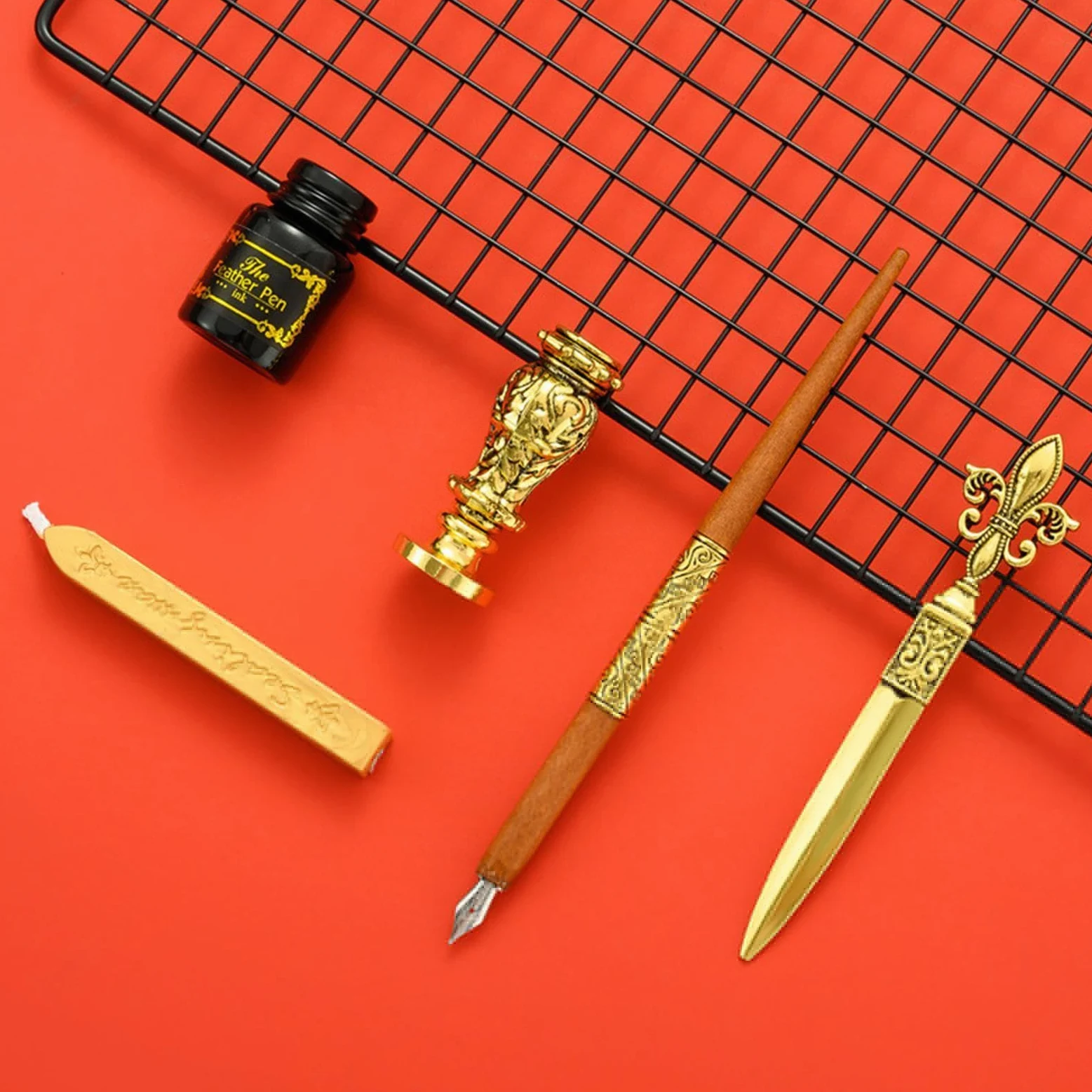 Set di inchiostro per calligrafia vintage, penna a immersione | ceralacca, sigillo, strumento per buste, il miglior set regalo per scrivere, disegnare, firmare