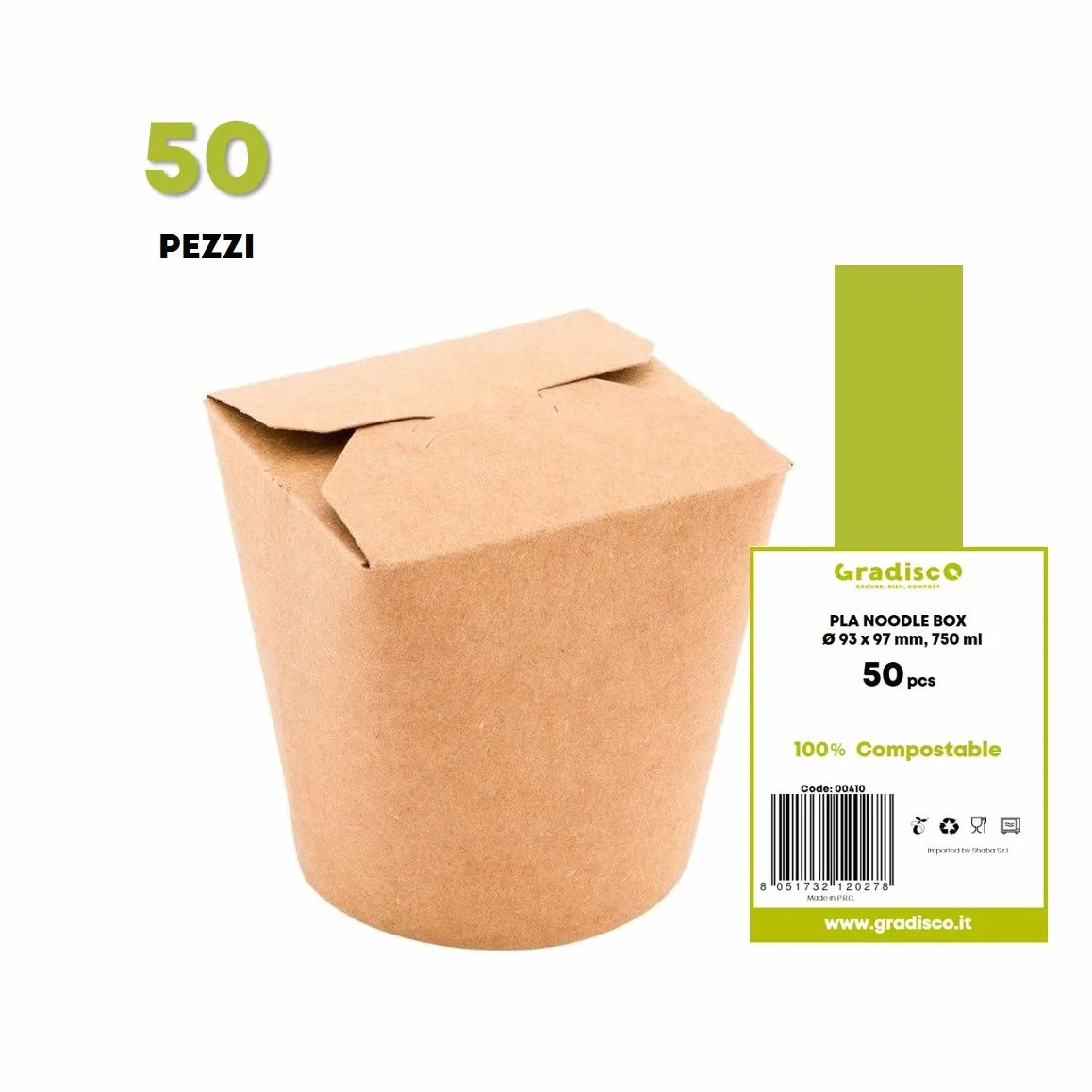 Bio Noodle Box Scatole da Asporto 750ml – 50 Pezzi Kraft Cartone con Coperchio Pieghevole