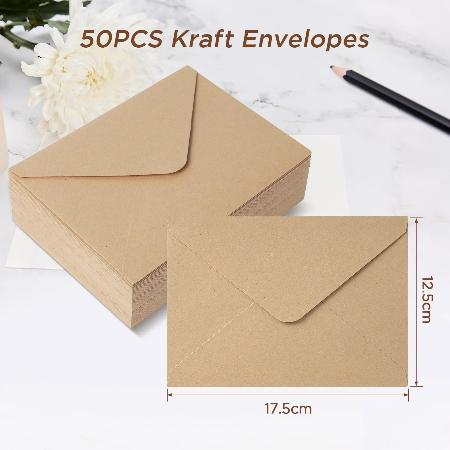 Buste in Carta Kraft 50 Pezzi 120 g/m² 12.5x17.5 cm Marrone Vintage con Lembo a Punta