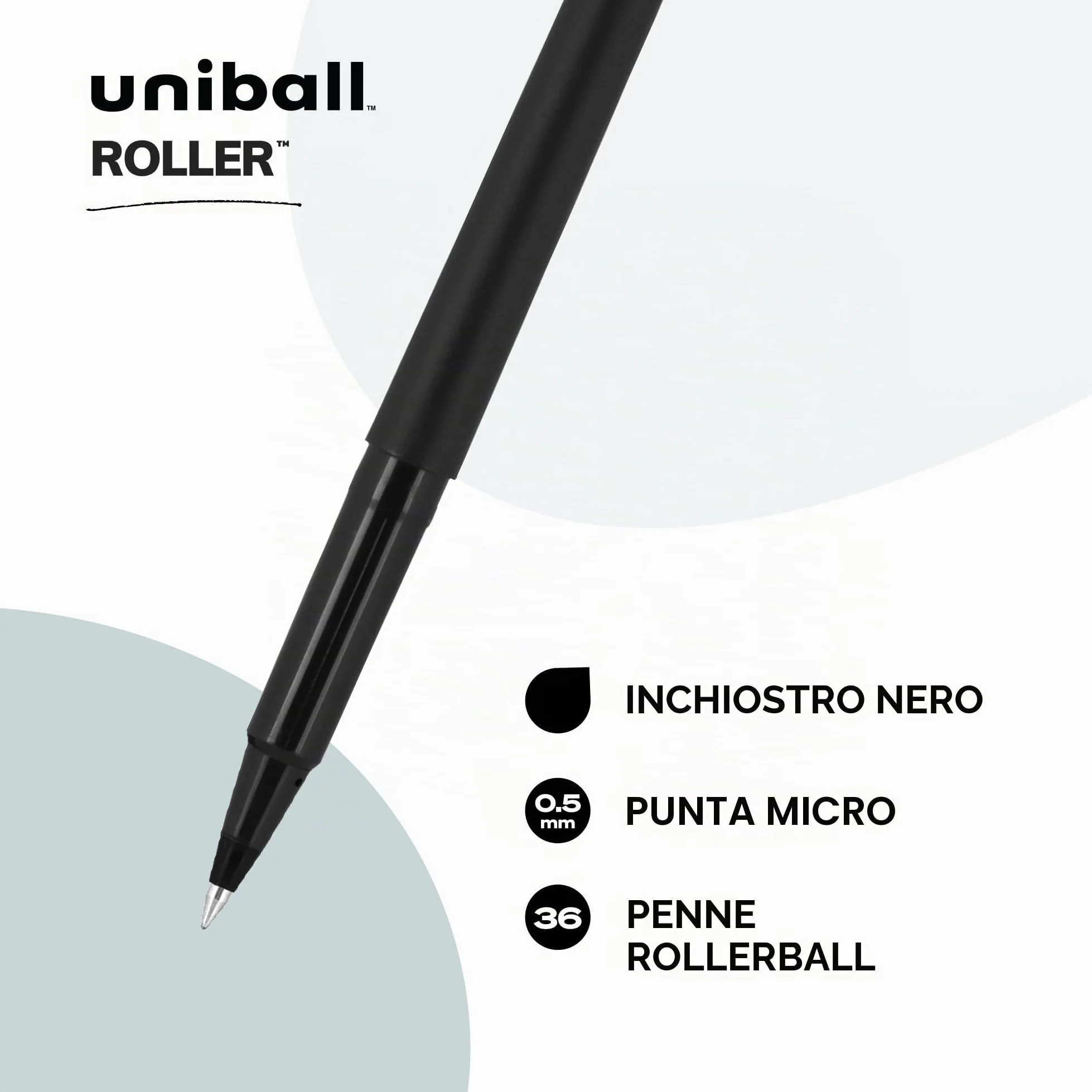 uni-ball Penne a rullo, punta micro (0,5 mm), nero, 36 pezzi