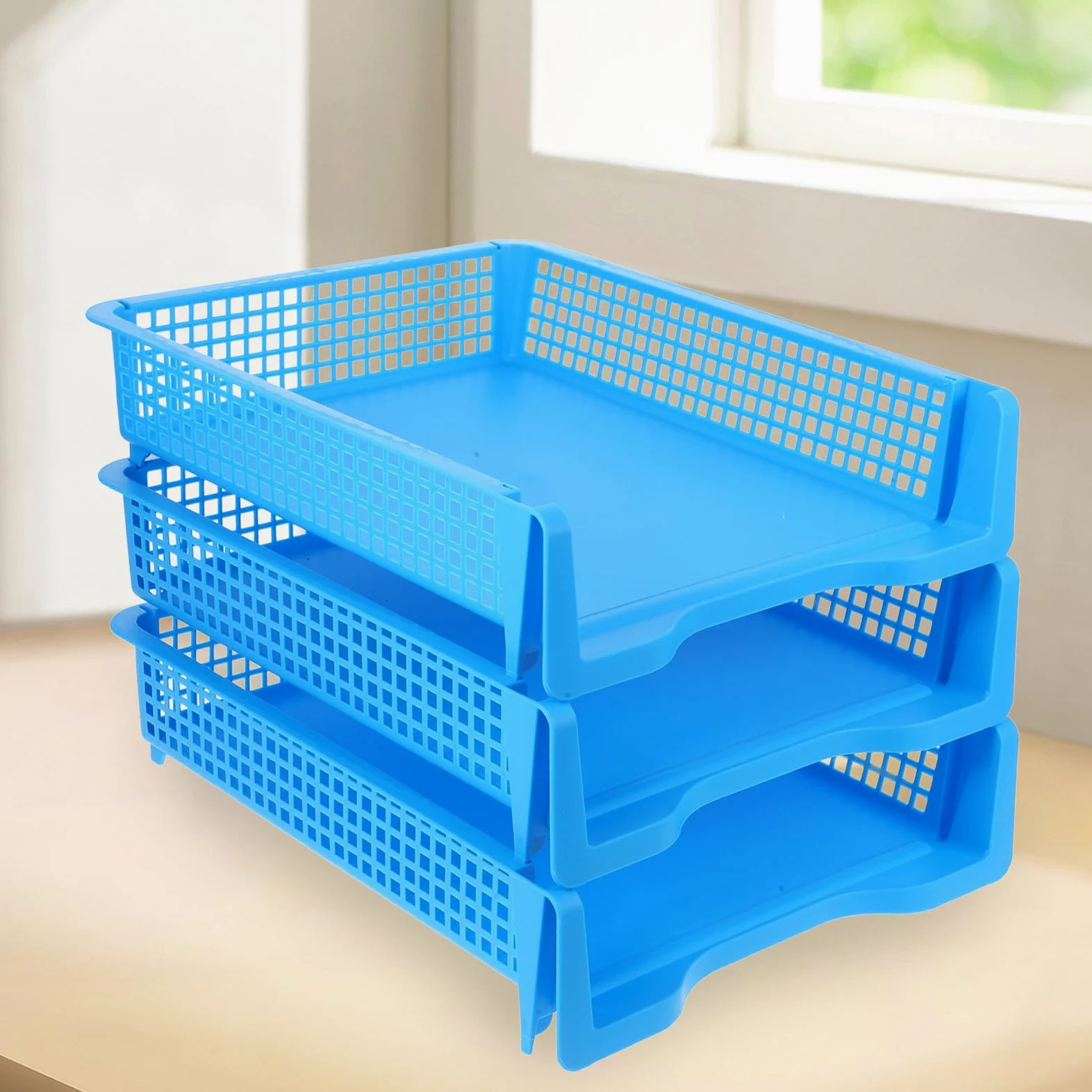 GALPADA Vassoi Portaoggetti Impilabili Organizer Documenti Design Moderno ed Elegante in Plastica Set 3 Pezzi per Organizzare Fogli e Quaderni per Scrivania Ufficio o Casa