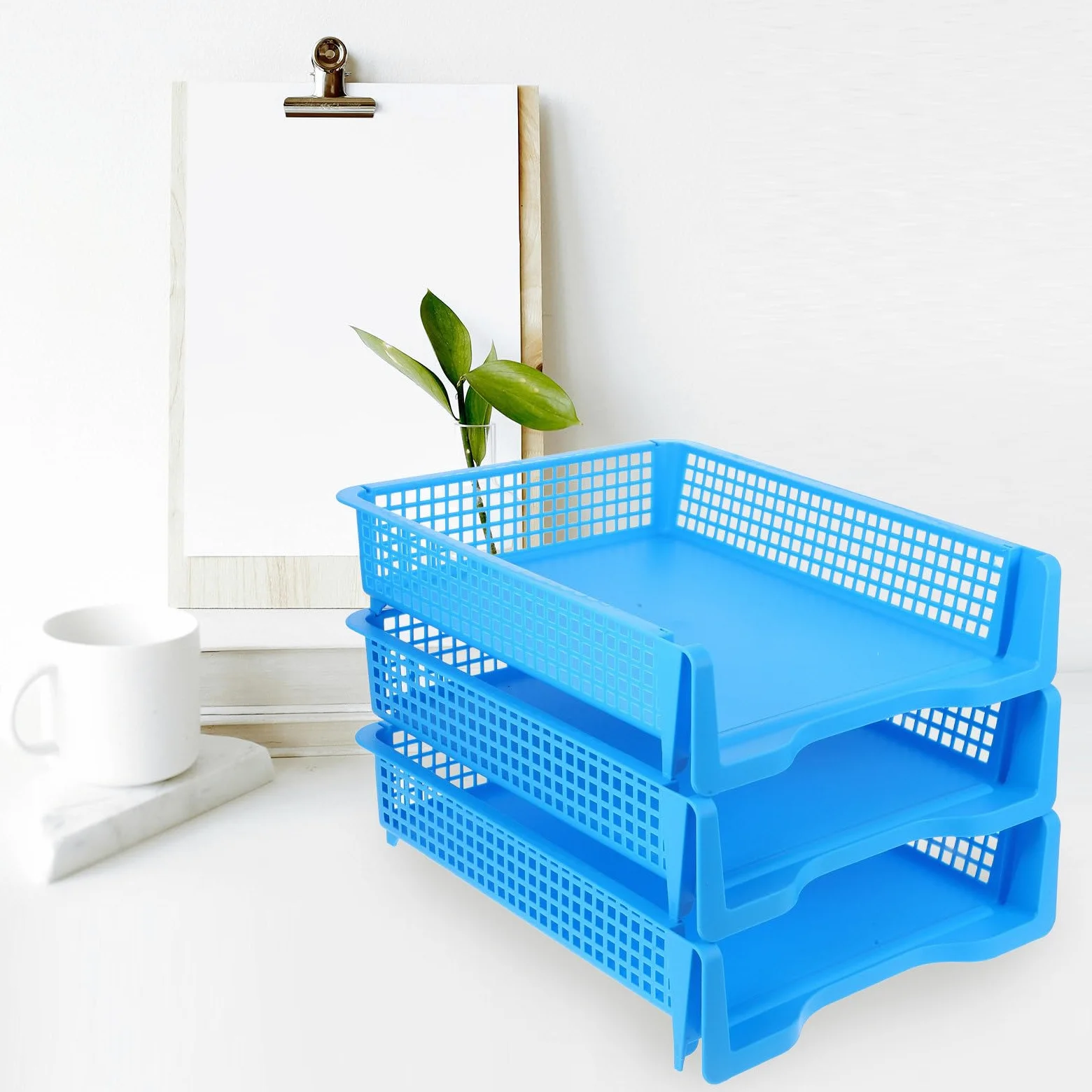 GALPADA Vassoi Portaoggetti Impilabili Organizer Documenti Design Moderno ed Elegante in Plastica Set 3 Pezzi per Organizzare Fogli e Quaderni per Scrivania Ufficio o Casa