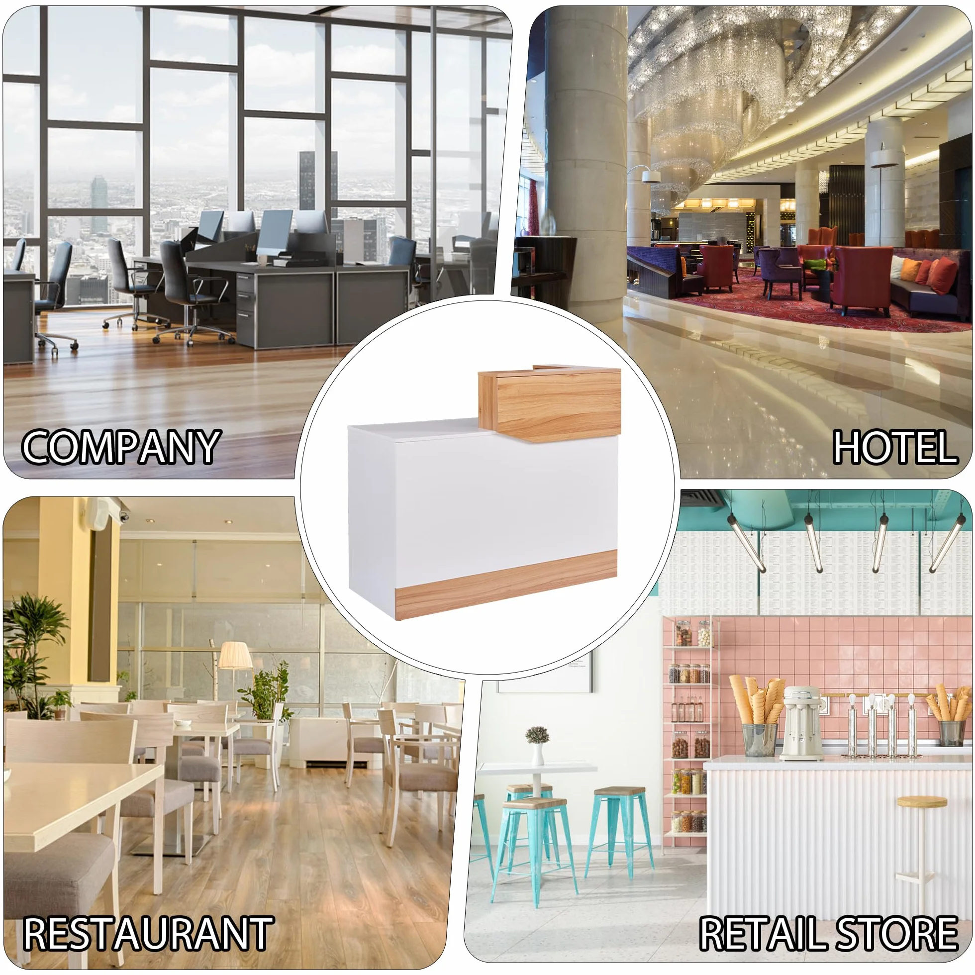Bancone reception Moderno in Legno 120 cm, Scrivania Professionale Bancone Ufficio con Gestione Cavi per Parrucchiere, Centro Estetico, Negozio, Hotel