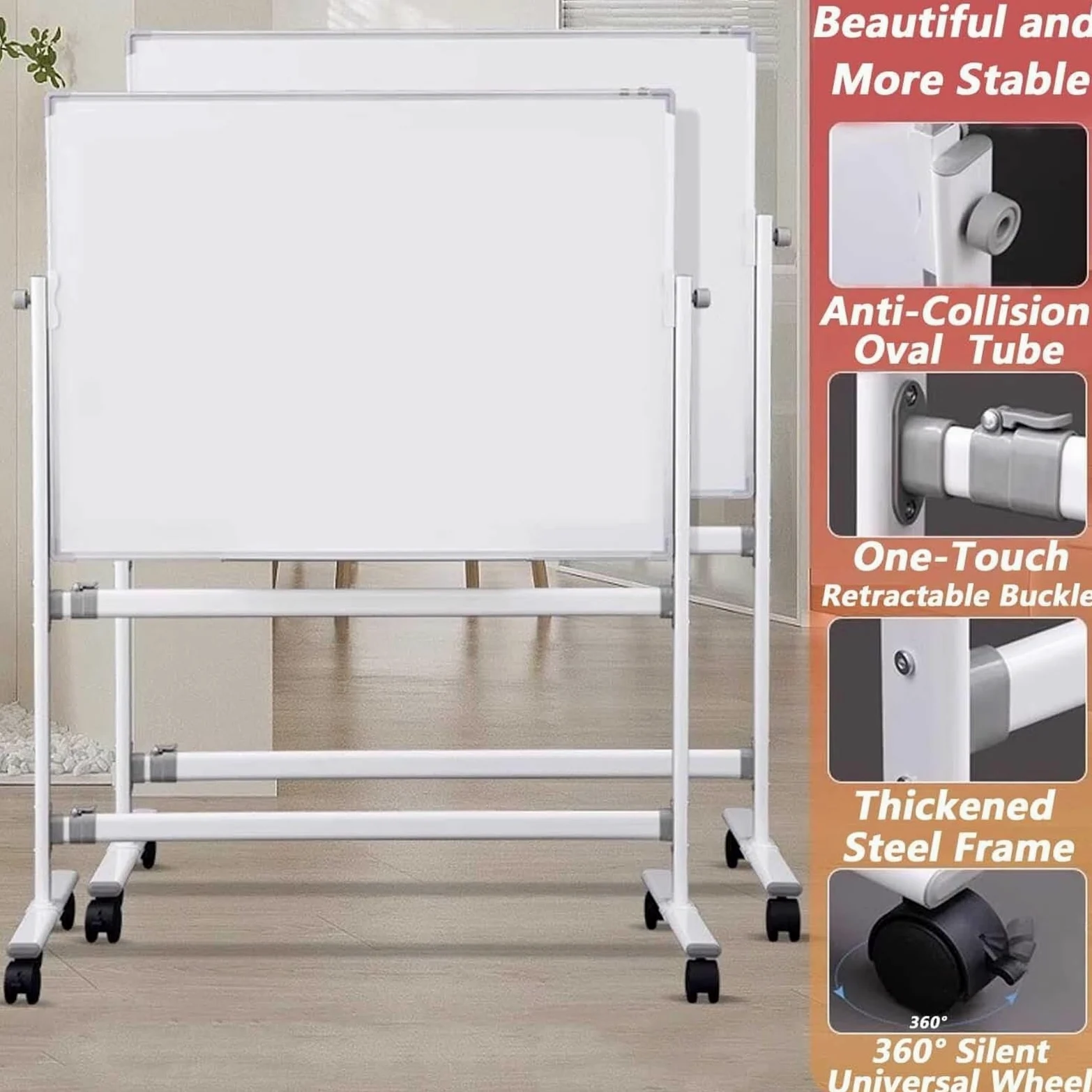Lavagna bianca mobile su entrambi i lati, supporto regolabile in altezza, 122 x 99 cm, lavagna magnetica cancellabile a secco per presentazioni, collaborazioni in ufficio e uso domestico