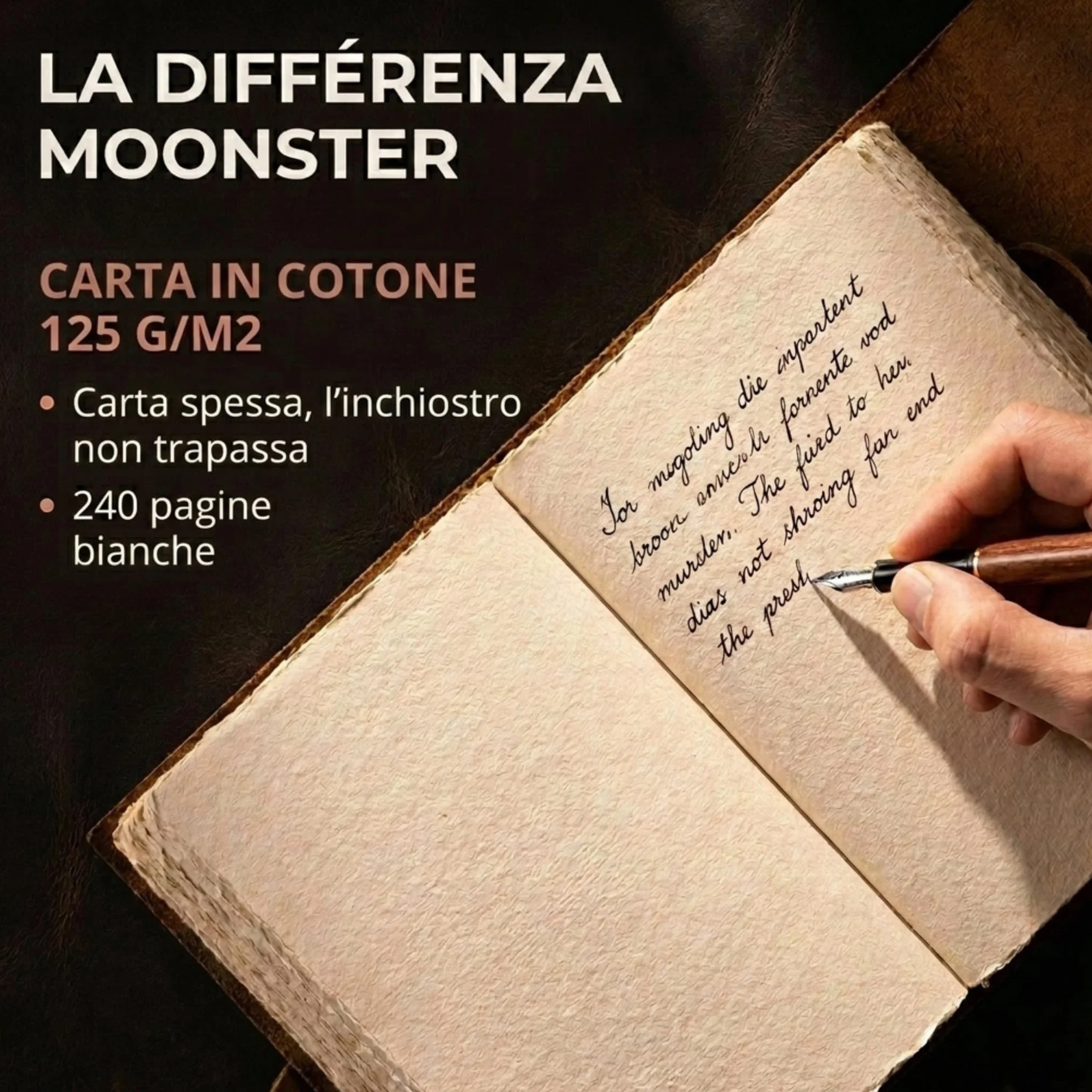 moonster Diario in Pelle Vintage, 240 Pagine in Cotone Tree Free Bordi Grezzi, Libro delle Ombre Deckle Edge Journal, Diario Vintage Artigianale, Agenda Bianca 20x15cm