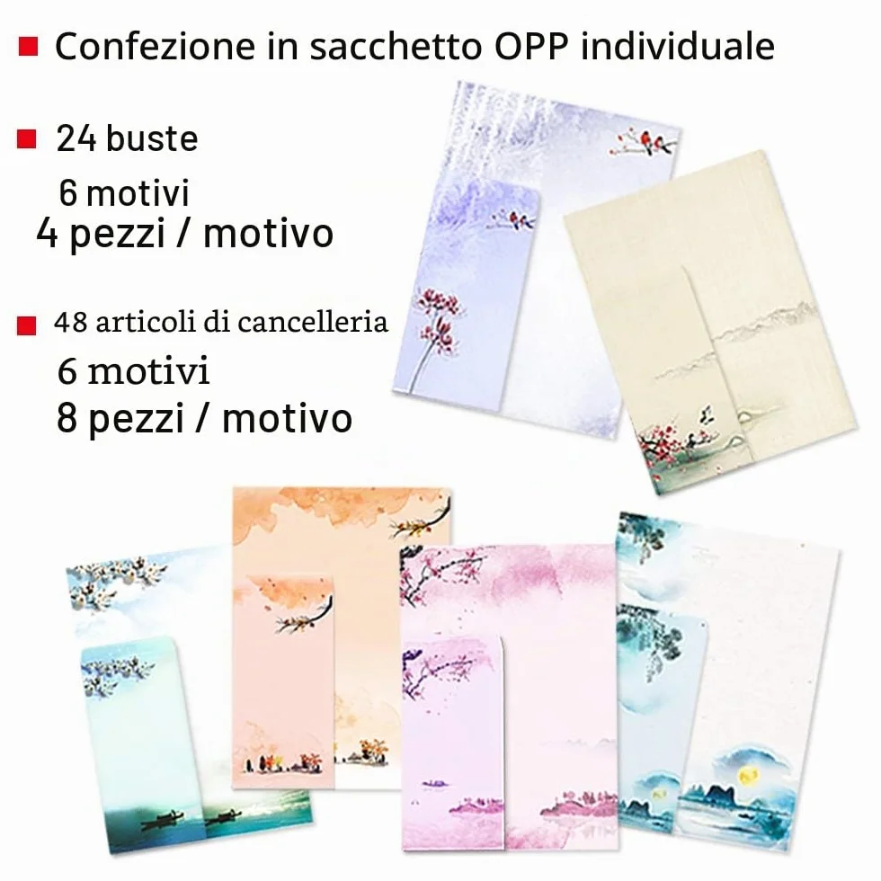 Set cancelleria giapponese carta lettere buste 48 fogli 24 buste pittura inchiostro
