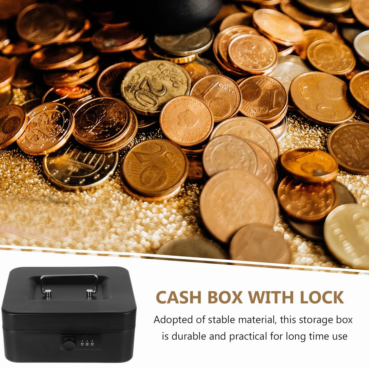 Abaodam Cassetta Portavalori Chiudibile a Chiave in Metallo Nero con Combinazione Digitale, Piccola Scatola Organizer per Contanti e Oggetti Personali, Cassaforte Compatta per Ufficio