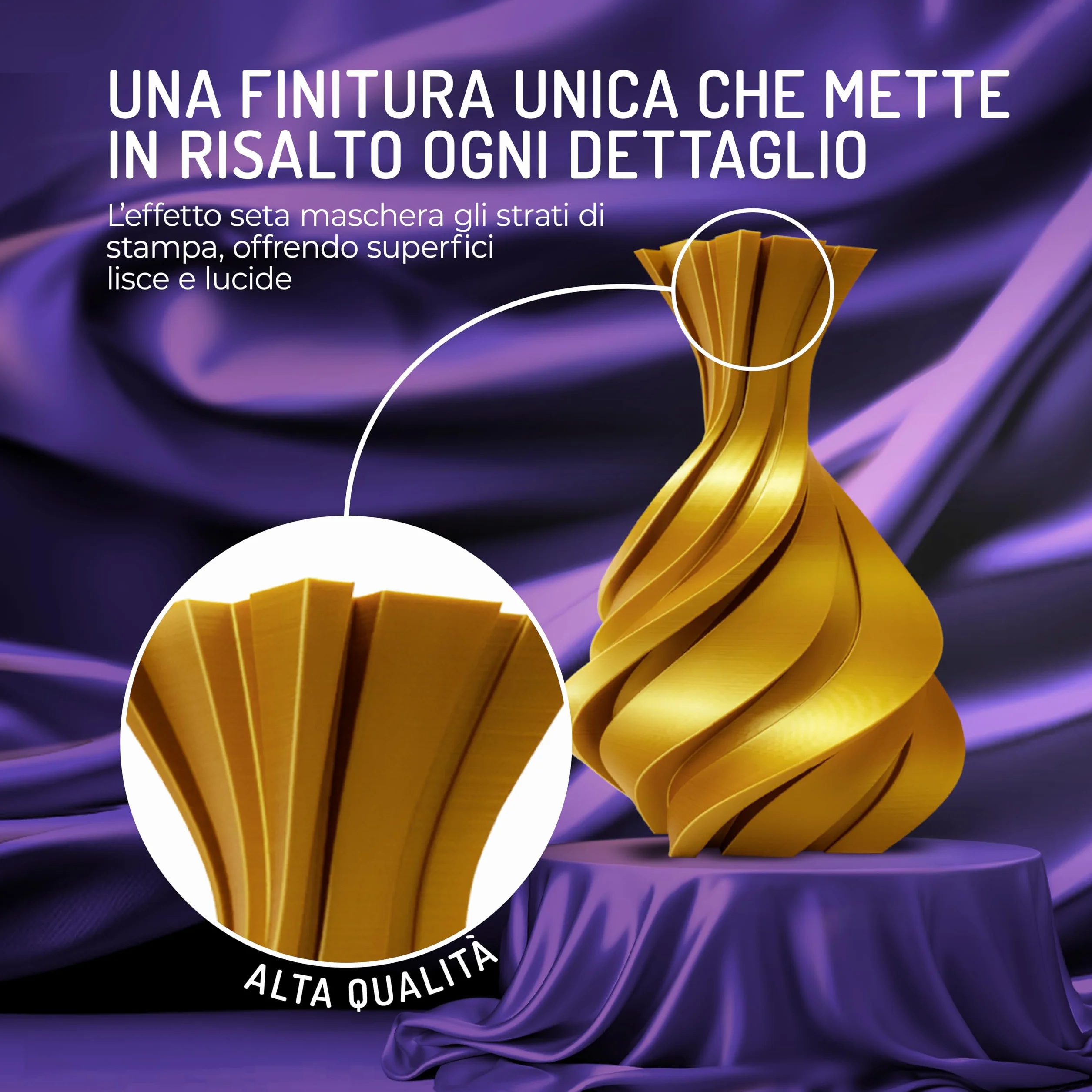 WINKLE Filamento PLA Silk 1.75mm Oro King 1kg per Stampante 3D FDM Precisione Dimensionale +/- 0.05mm