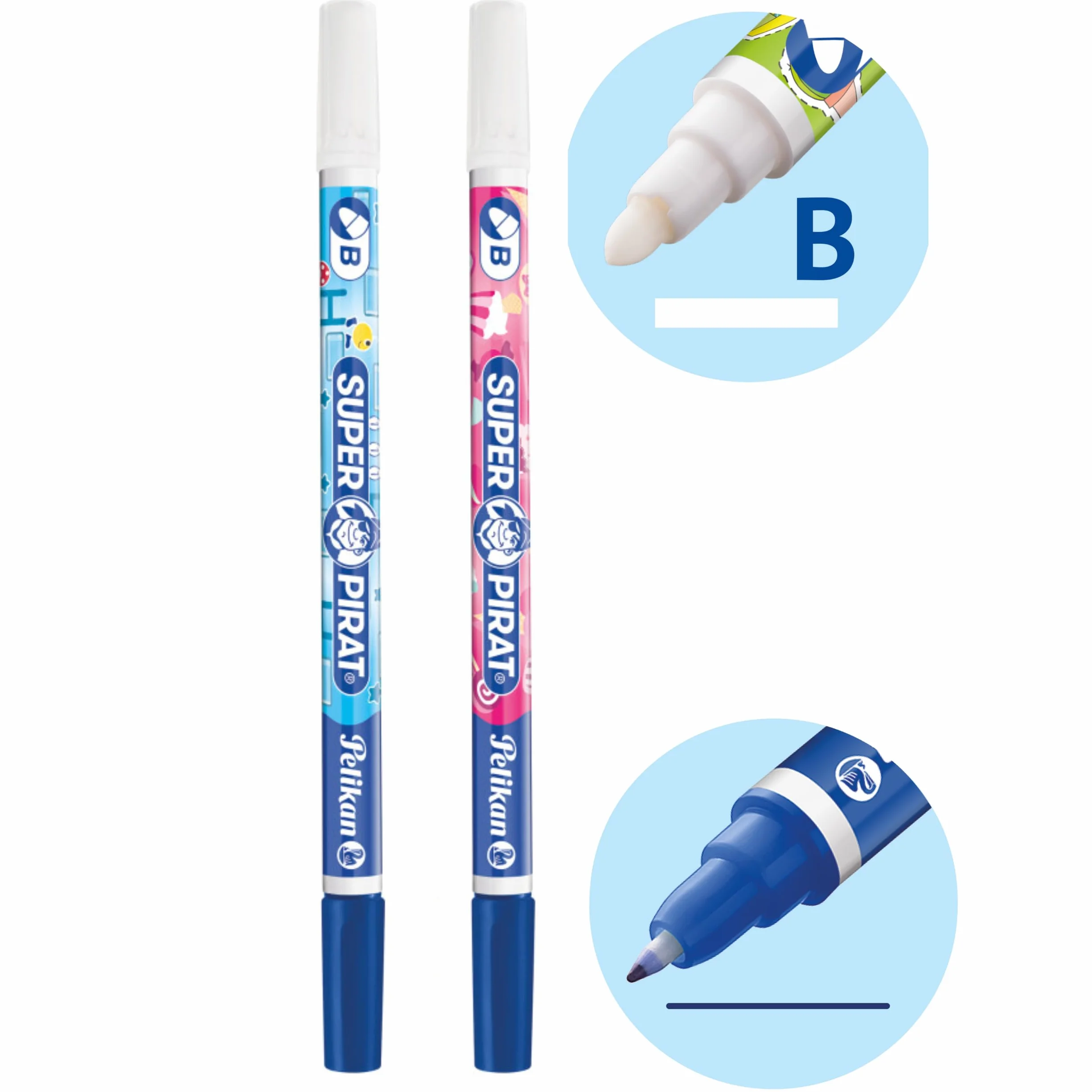Pelikan Cancellino Inchiostro Super Pirat 850B/2/B Doppia Punta, Correttore a Penna Punta B, 2 Pezzi, Rosa - Blu