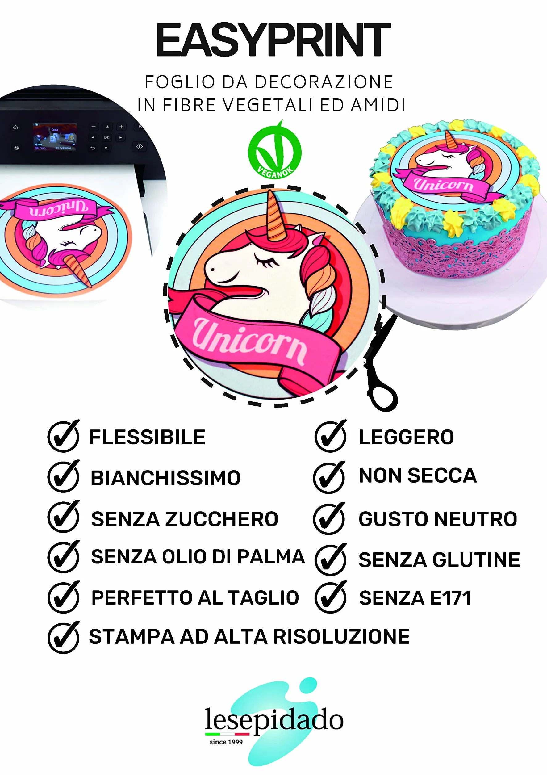 Foglio edibile EASYPRINT Lesepidado 25 fg spess.0,5mm A4 bianchi SENZA zucchero SENZA glutine