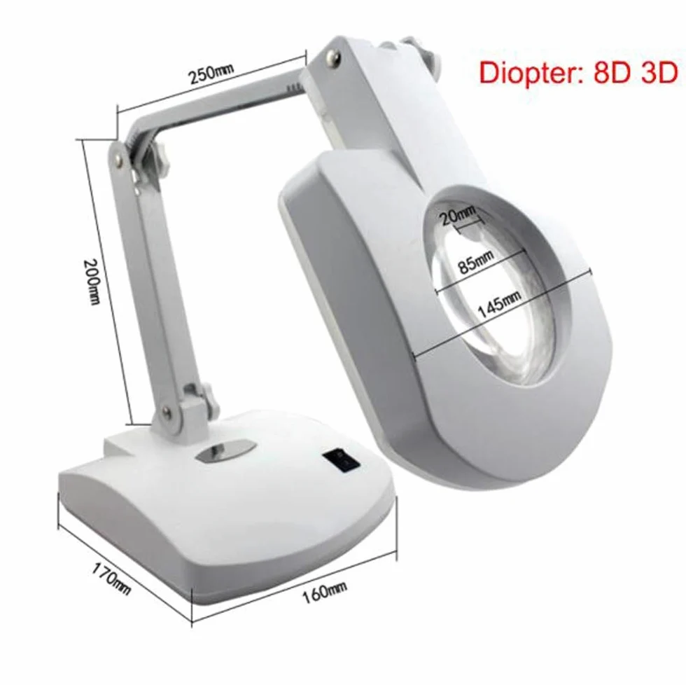 Lente d'Ingrandimento Lente d'Ingrandimento 2 in 1 56 LED Lente d'Ingrandimento da Tavolo Lampada da Scrivania con Diottrie Lente 3D/8D Luce Brillante