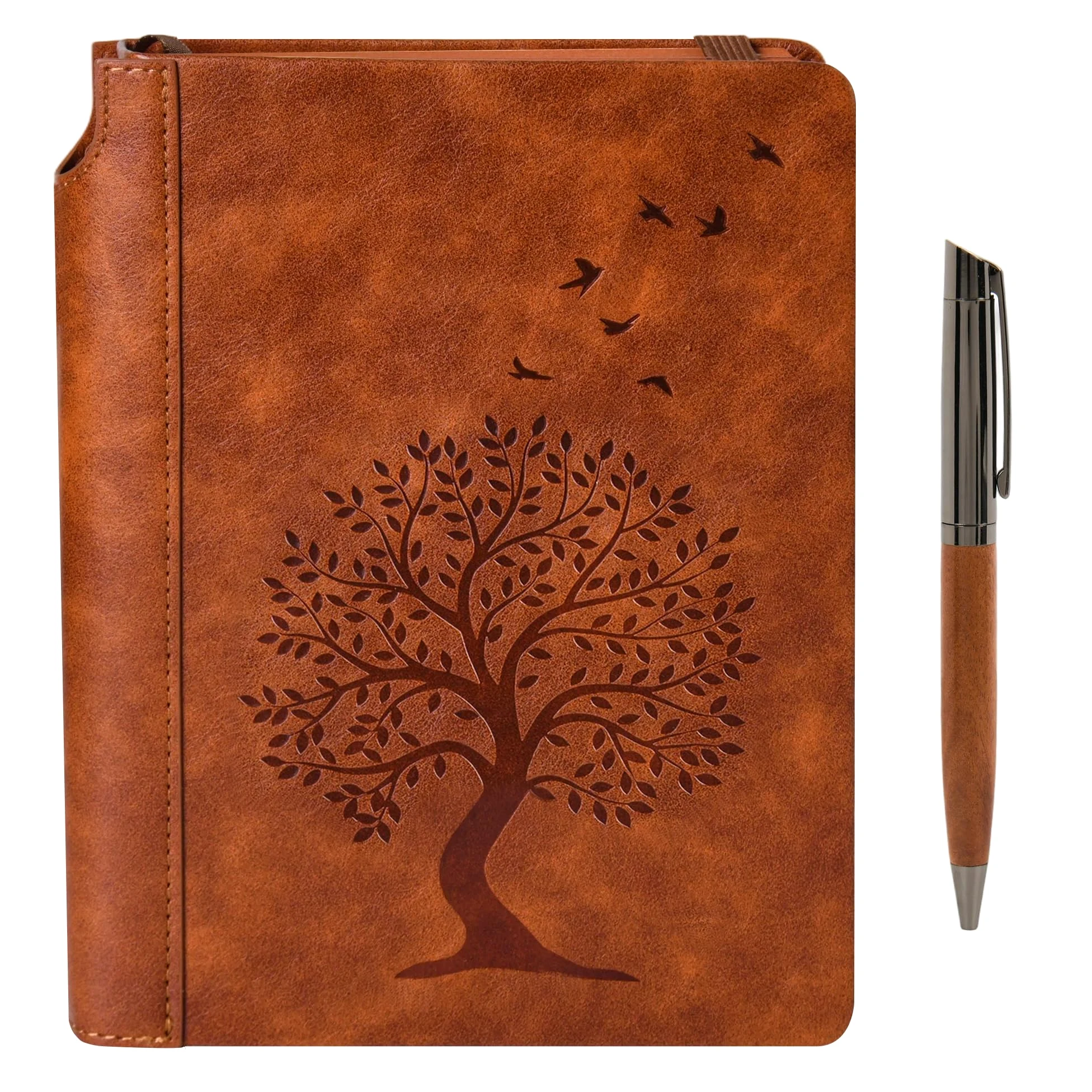 Diario in pelle per uomini e donne, quaderno a righe universitario con penna, quaderno per riunioni di lavoro, 288 pagine a righe, formato A5, carta da 100 g/m², regalo ideale (albero