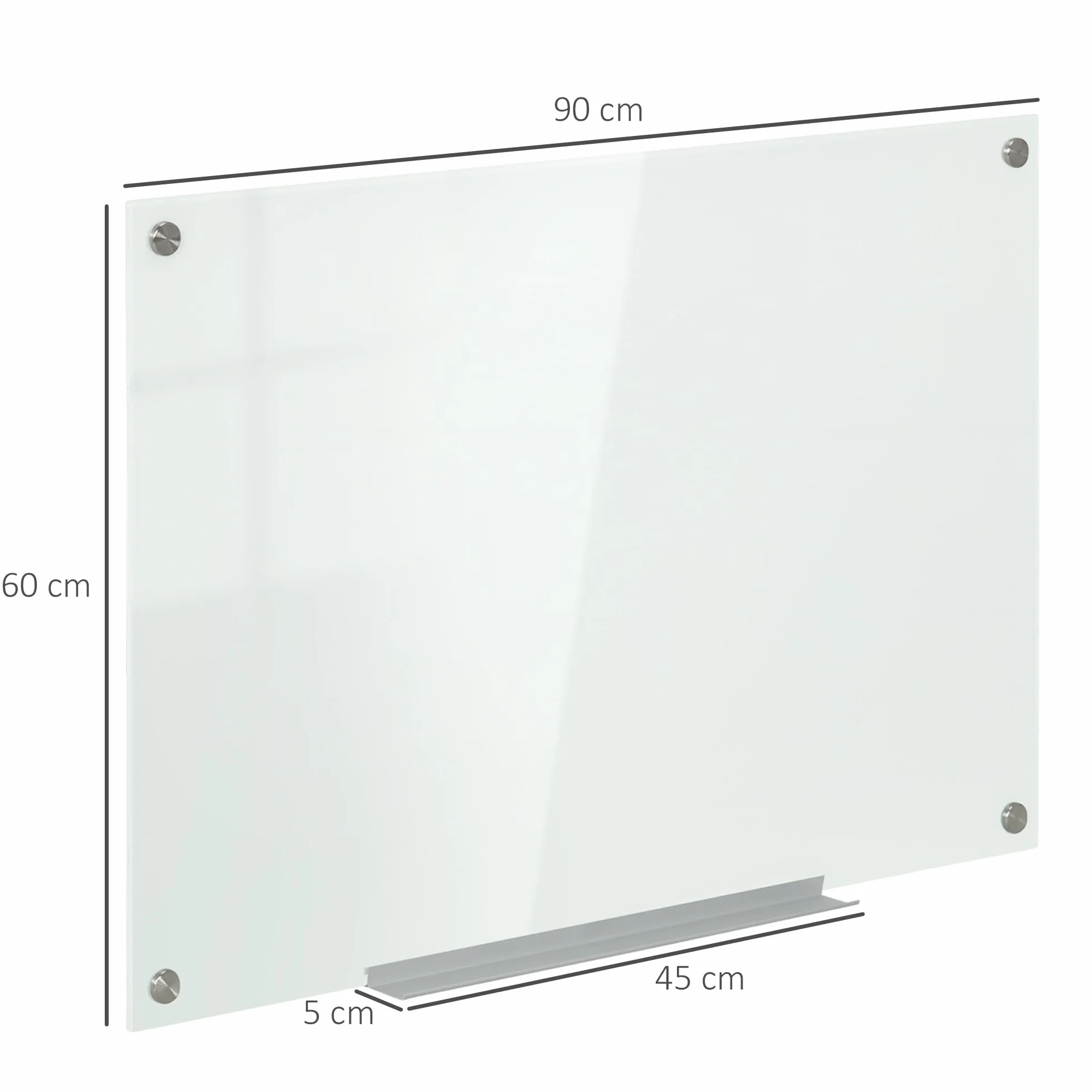 Vinsetto Lavagna Magnetica Cancellabile in Vetro da Parete con 4 Pennarelli Colorati e Cancellino, Lavagna Magnetica in Alluminio per Ufficio Casa Scuola Ristorante, 90x0.4x60 cm Bianco