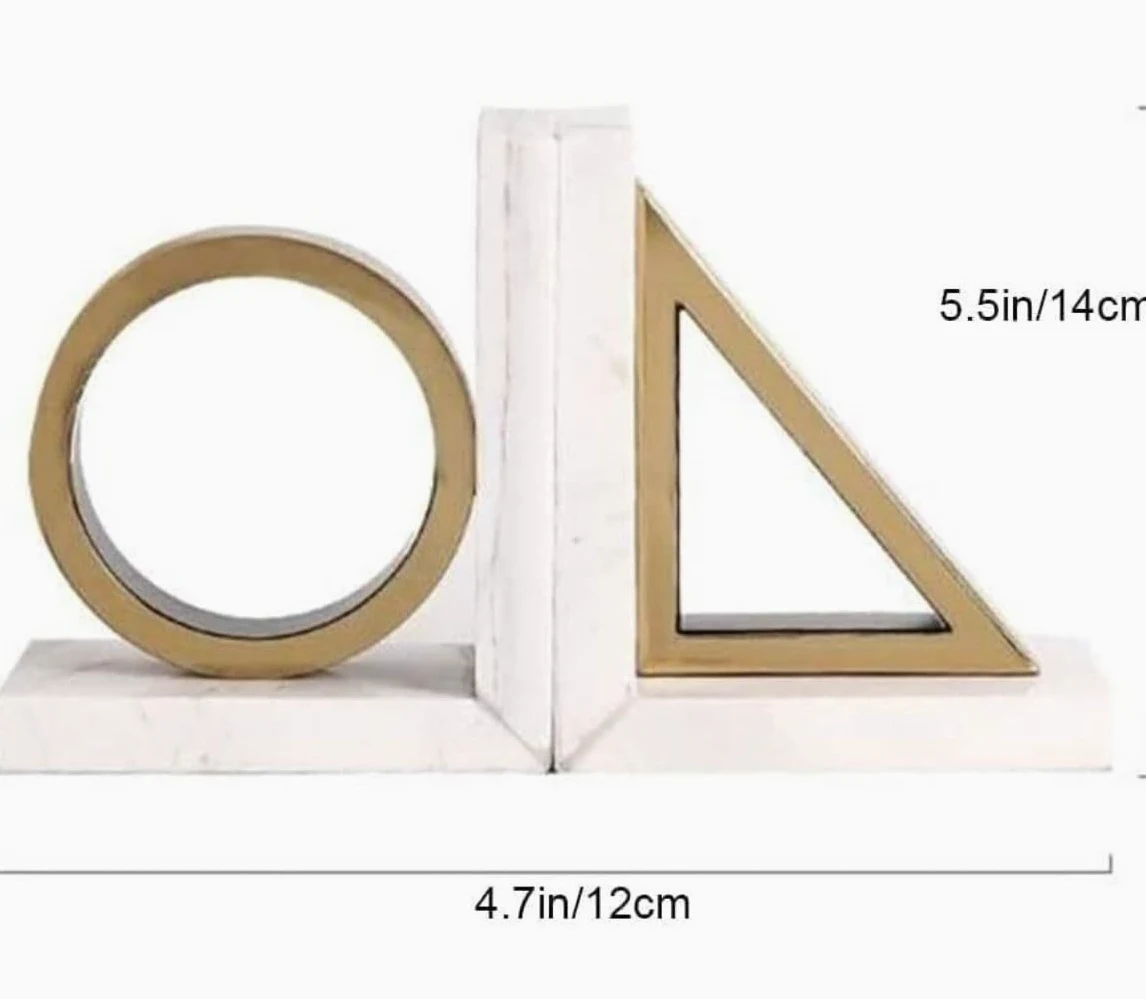 Reggi Libri, Fermalibri 1 paio di fermalibri dorati in marmo forme geometriche resistenti tengono libri Ufficio Casa Scrivania