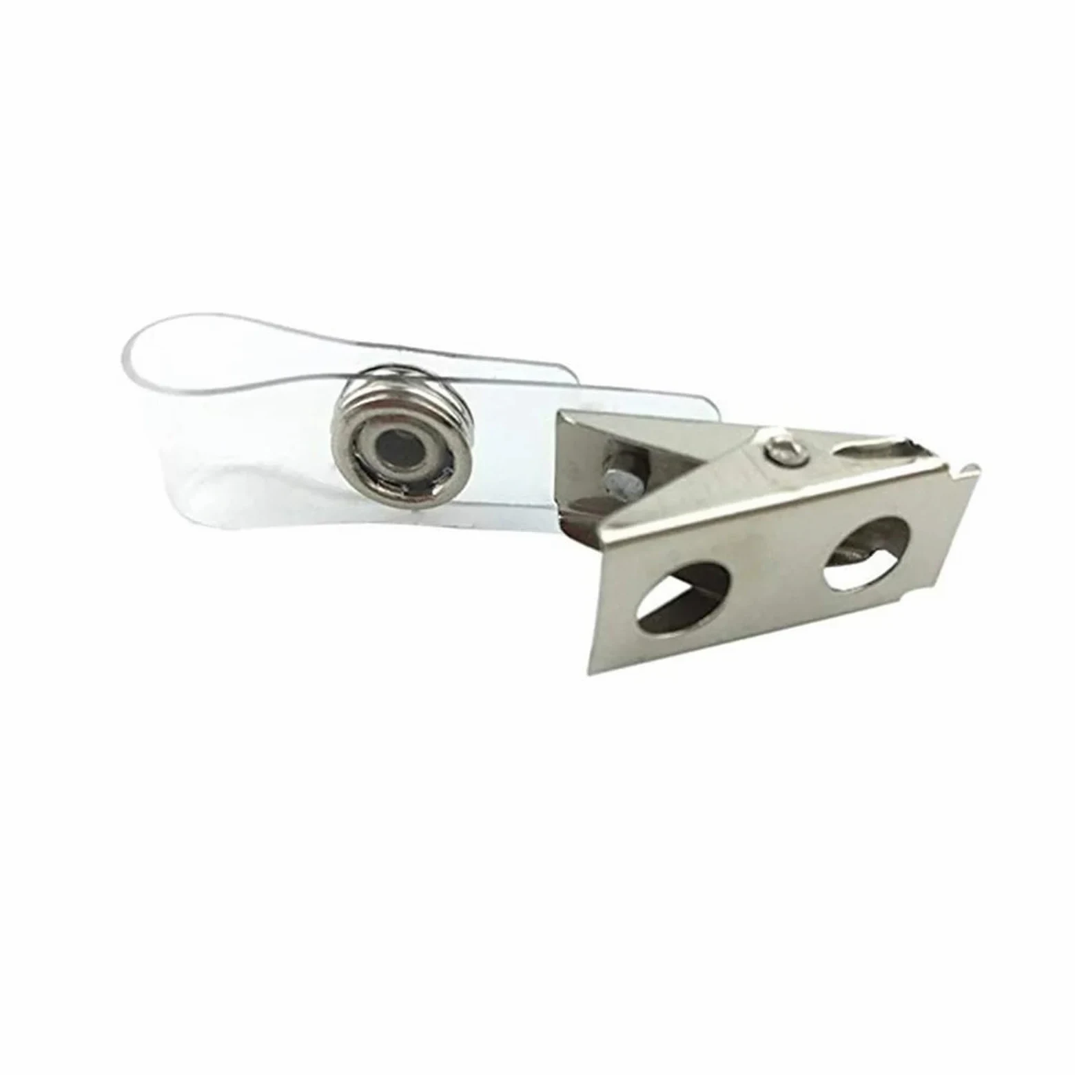 Clip per badge in metallo con cinghie in PVC trasparente, 200 pezzi, porta badge, accessori clip trasparente per targhetta identificativa con nome a doppio foro, clip per carte per personale