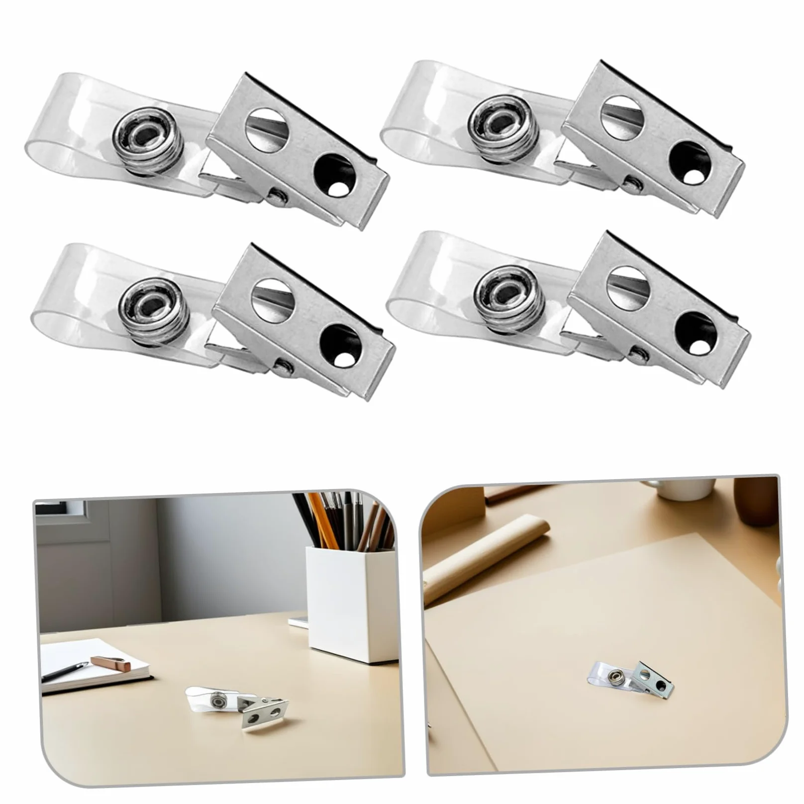 Angoily 250pezzi Porta Tessera Badge Doppio Foro con Laccetti in Pvc Trasparente Clip per Badge Identificativi Compatibili con Vari Cordini Resistente Agli Strappi e Strutturato in Metallo