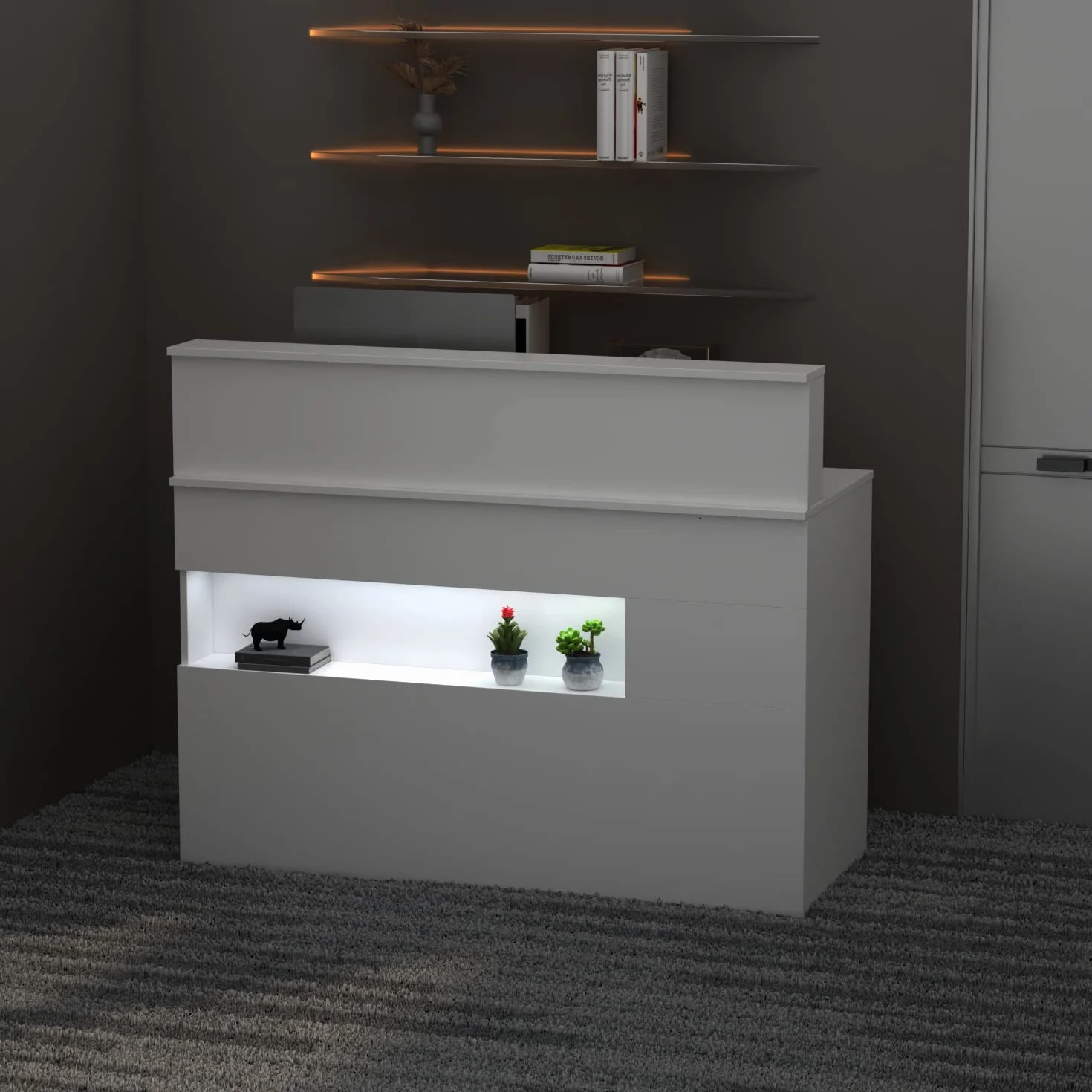 Banco reception con luce e cassetti, reception in bianco, cassette di ricevimento, bancone dell'ufficio, per sale aziendali, reception alberghiere, negozi di frutta 50 x 120 x 100 H cm