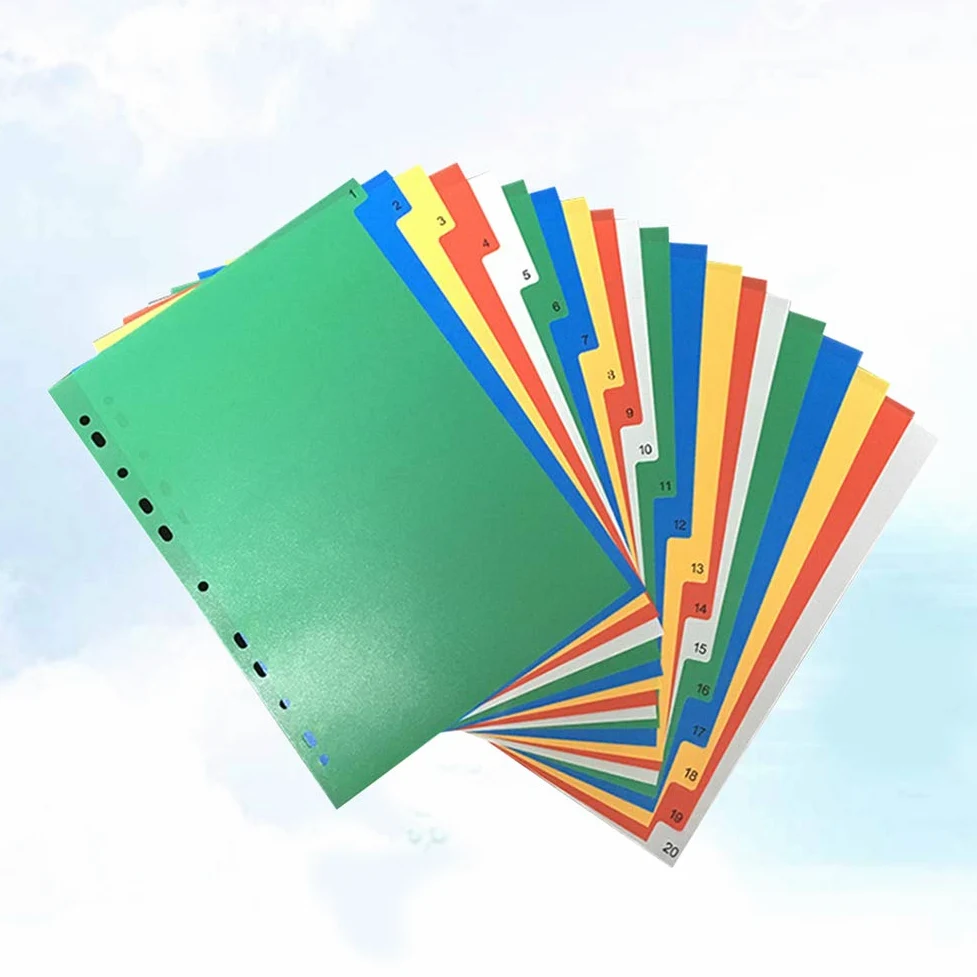 NUOBESTY 40Pcs A4 Divisori per Indice Raccoglitore Pagina di Indice Inseribile Schede per Raccoglitori Colorati per Agenda Notebook Diario di Viaggio